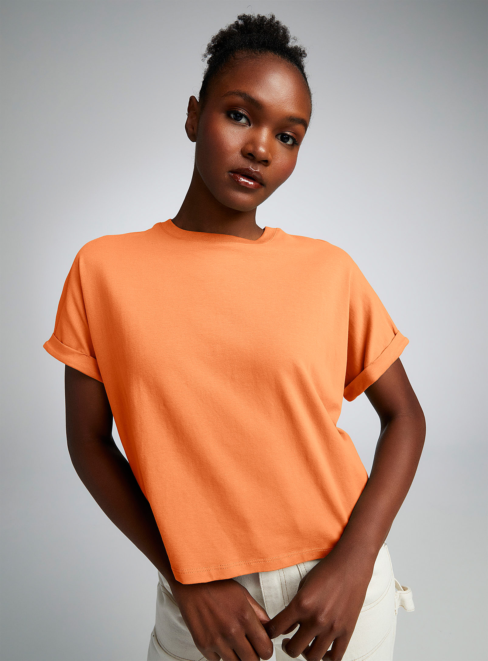 Twik Boxy Cuffed-sleeve T-shirt In Orange