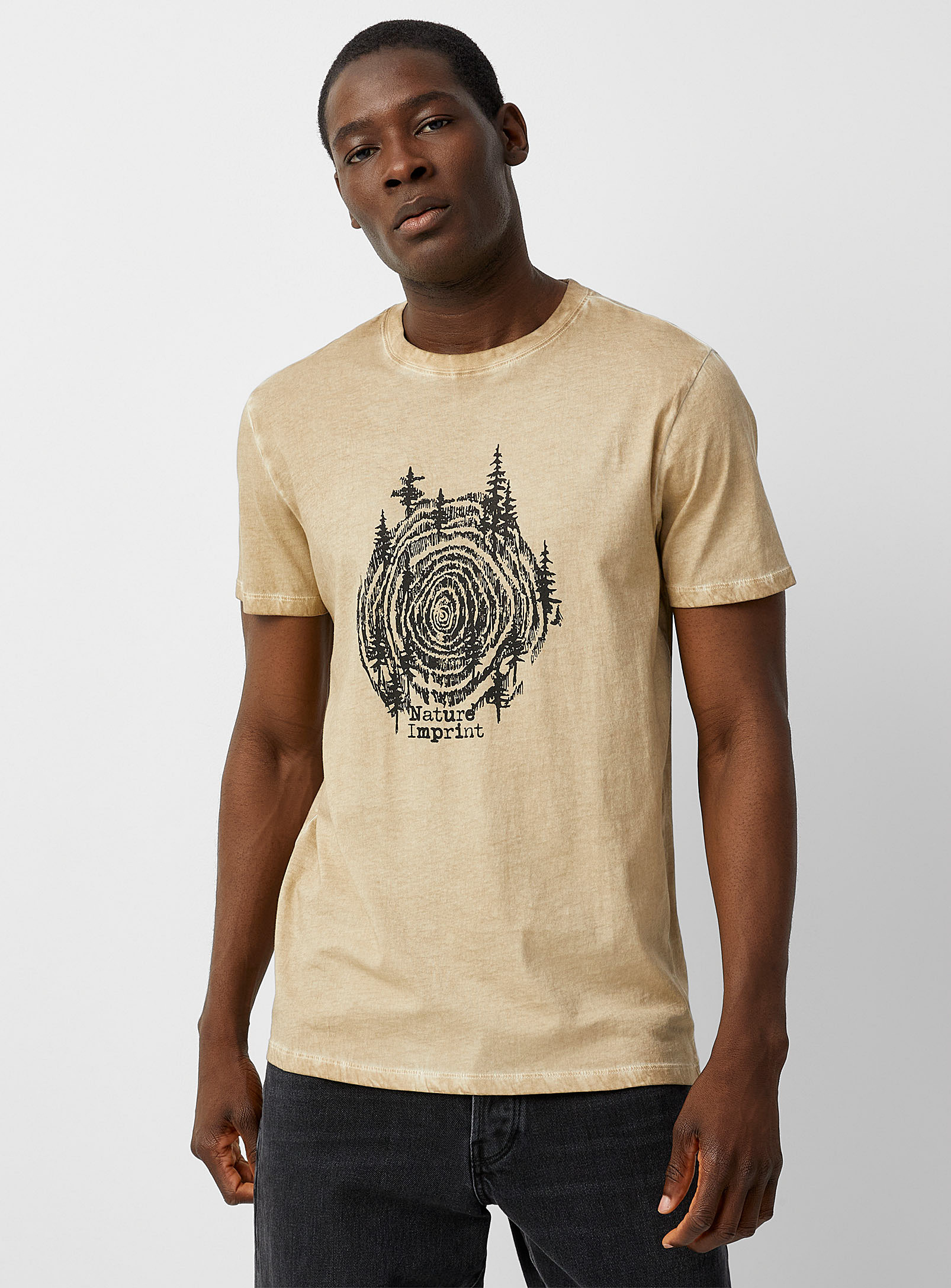 Le 31 Oil-washed Print T-shirt In Sand
