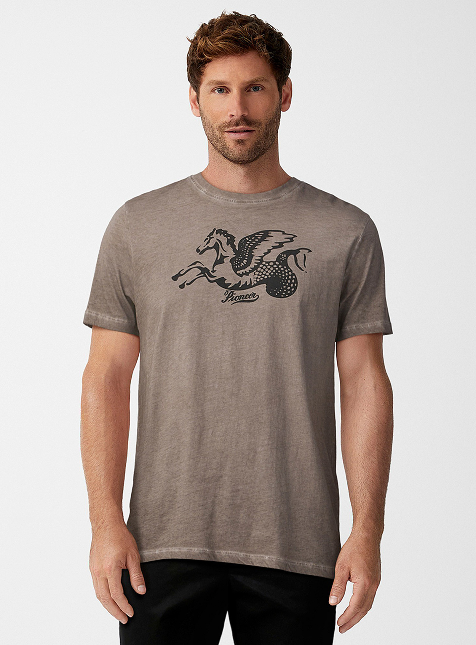 Le 31 Oil-washed Print T-shirt In Taupe