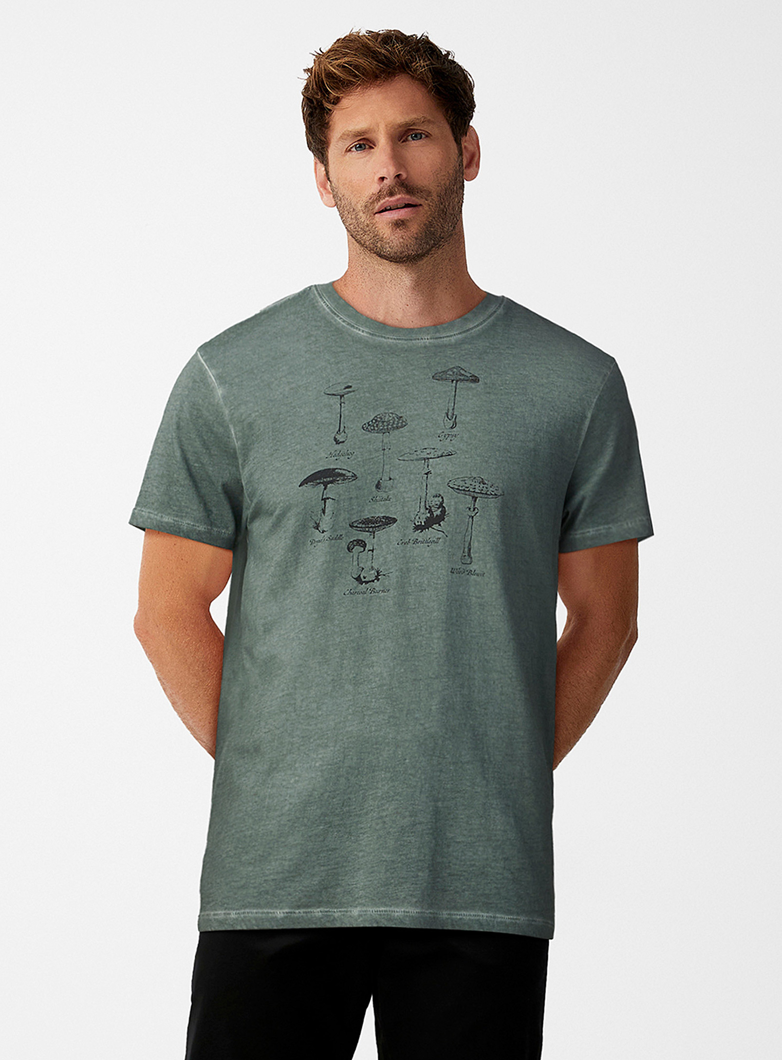 Le 31 Oil-washed Print T-shirt In Mossy Green