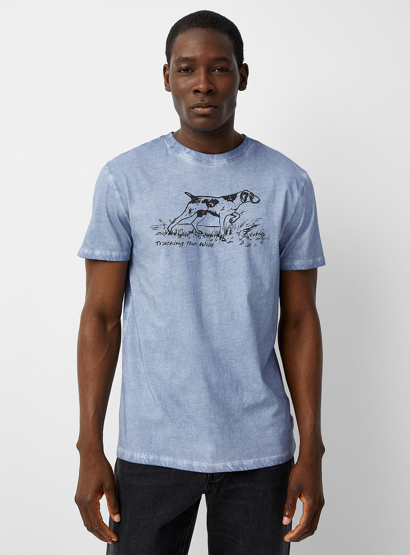 Le 31 Oil-washed Print T-shirt In Patterned Blue