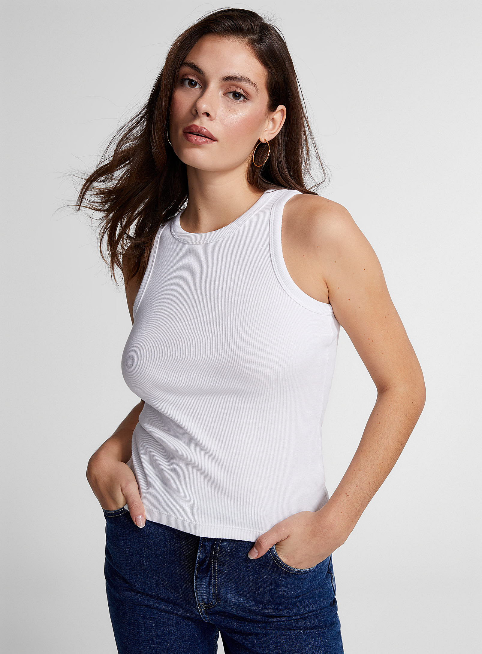 Icone Organic Cotton Racerback Ribbed Cami In White