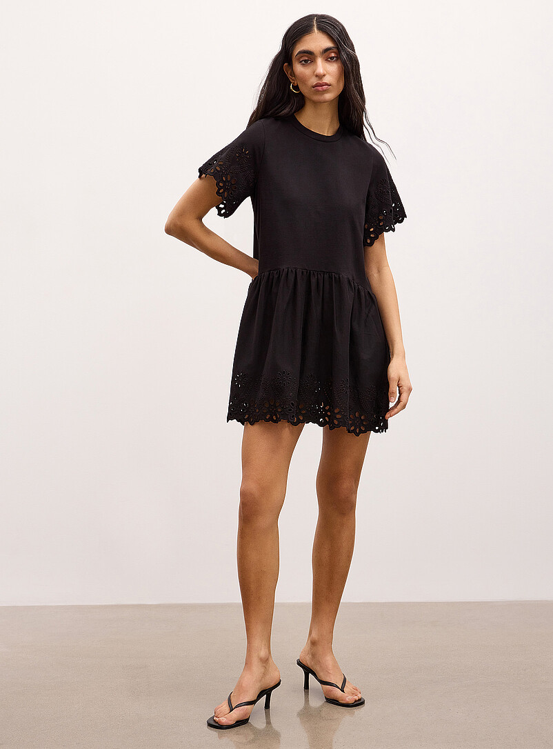 Organic Cotton Jersey And Broderie Anglaise Minidress