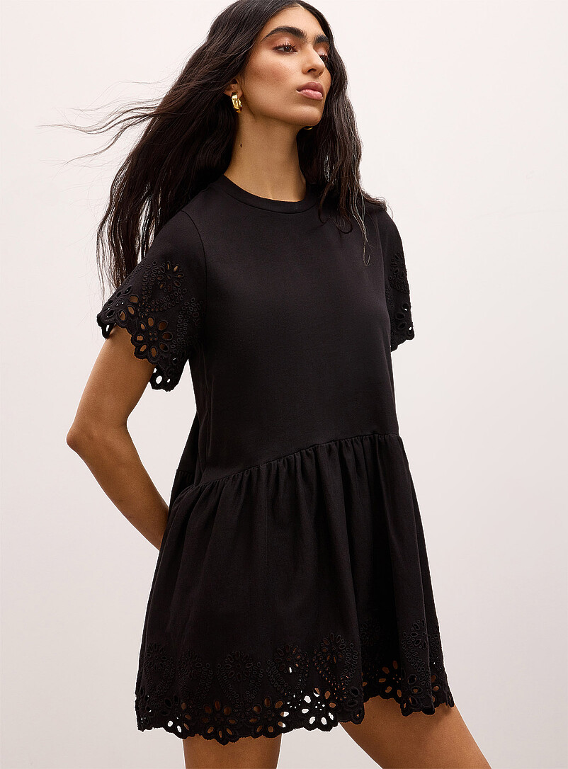 Organic cotton jersey and broderie anglaise minidress product image 2