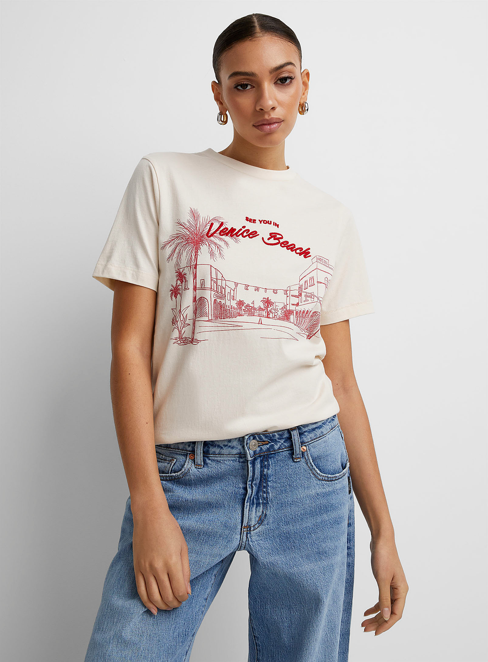 Icone Embroidered Organic Cotton T-shirt In Ivory White