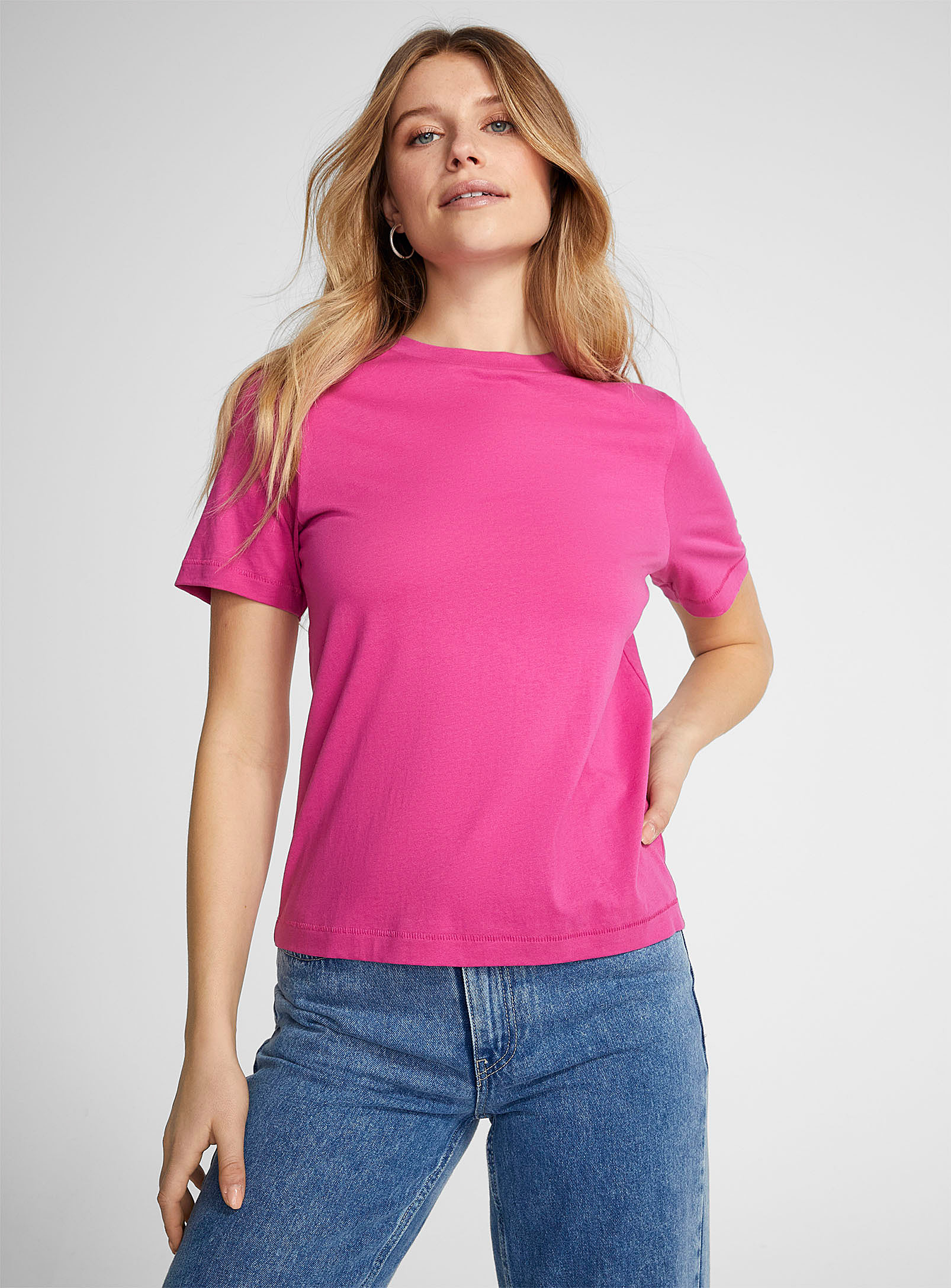 Icone 100% Organic Cotton Solid T-shirt In Pink