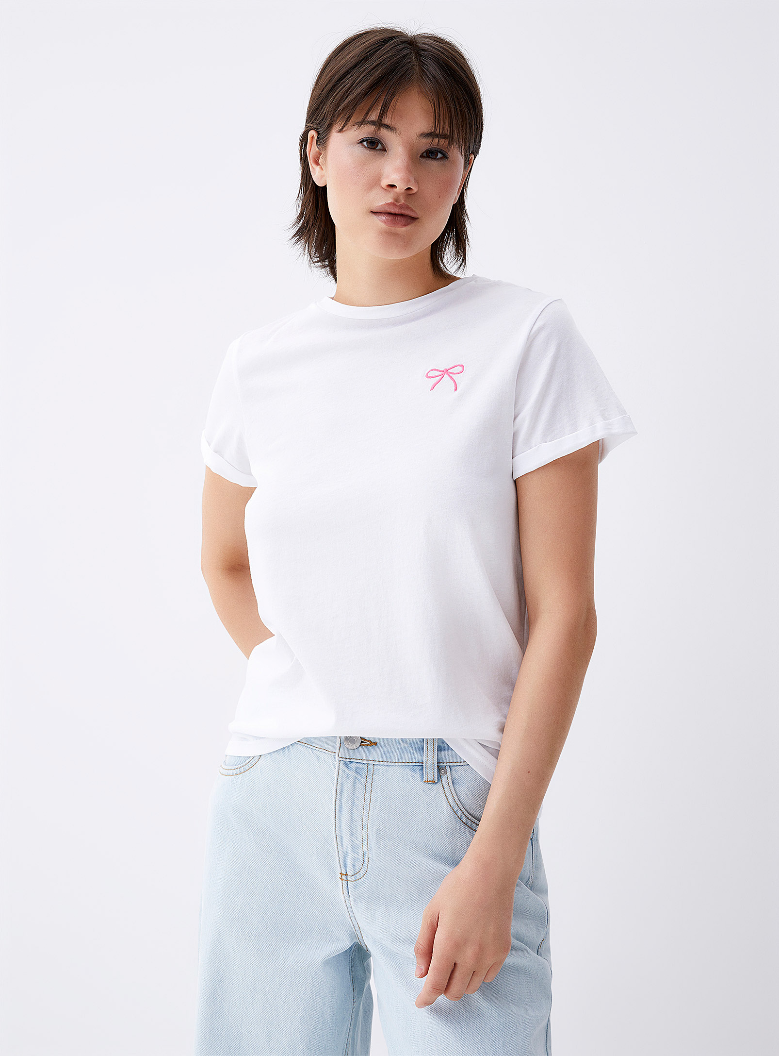 Twik Embroidery Thin Jersey Crew-neck Tee Relaxed Fit In Patterned White