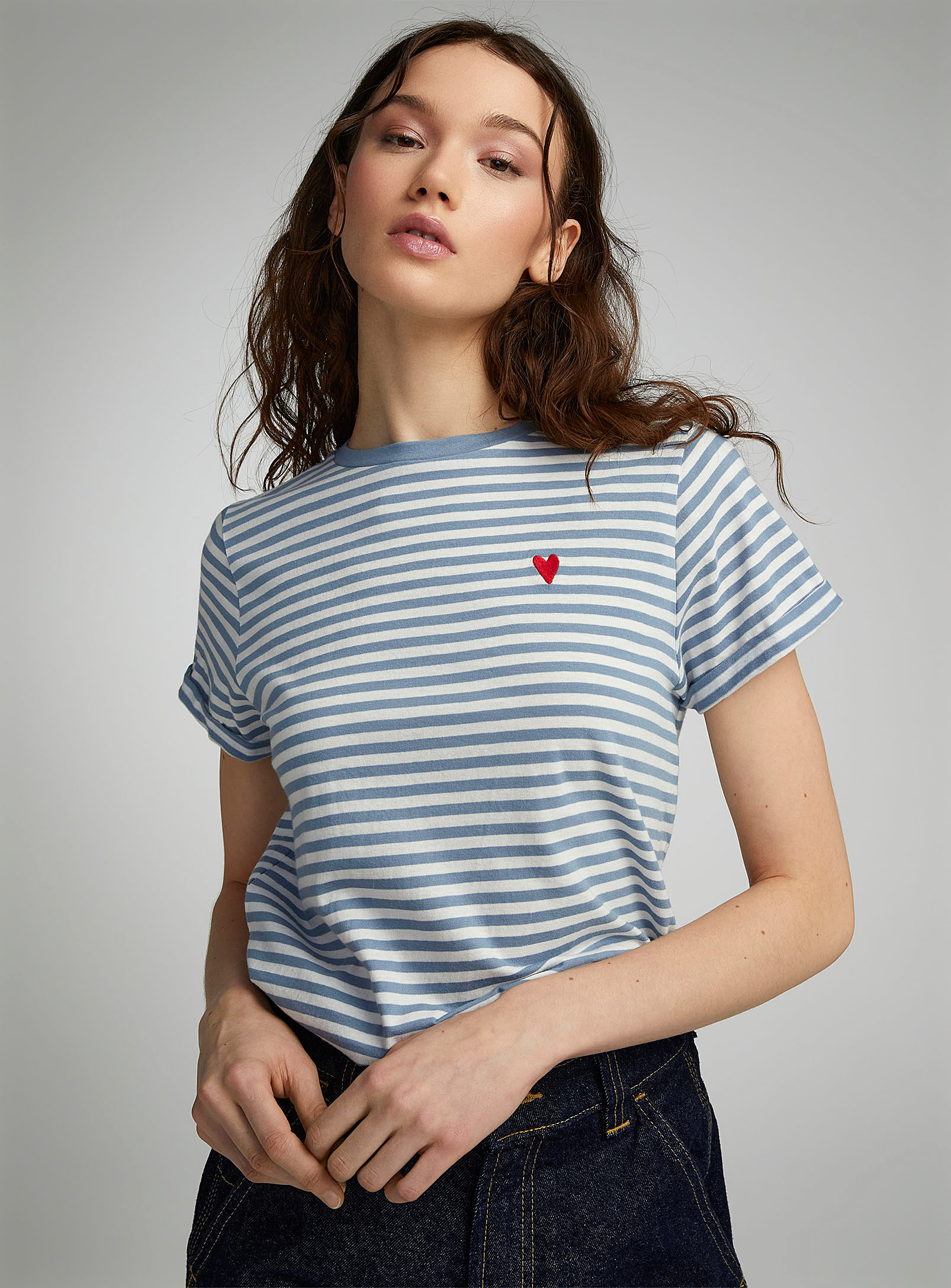 Twik Embroidery Thin Jersey Crew-neck Tee Relaxed Fit In Blue