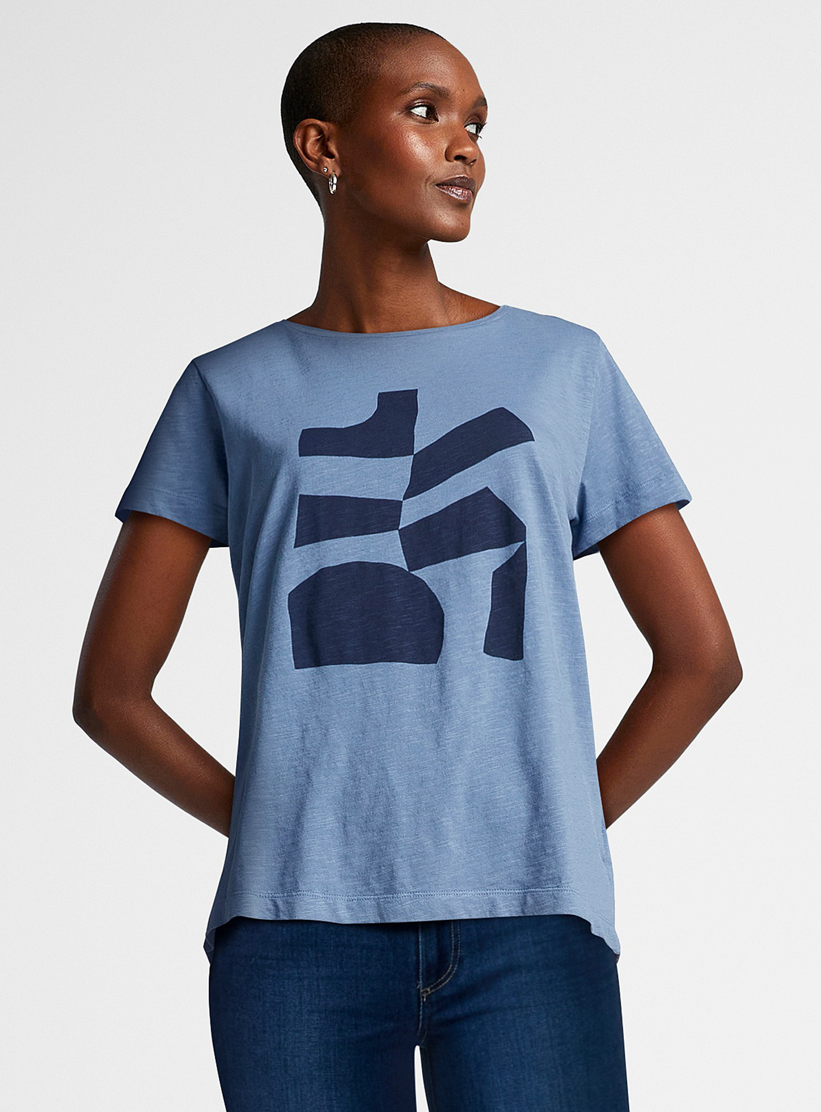 Contemporaine Print Organic Cotton T-shirt In Patterned Blue