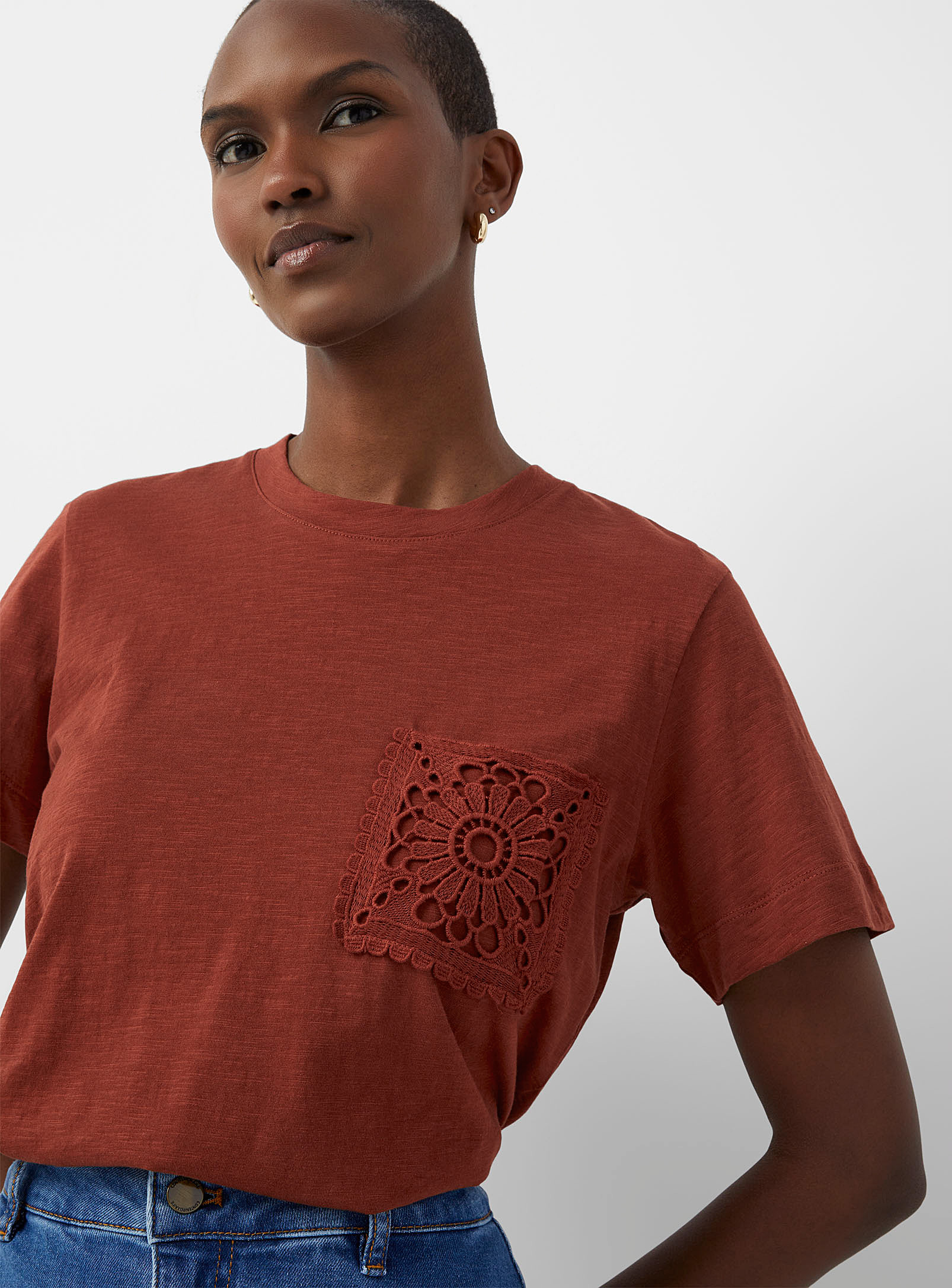 Contemporaine Crocheted Pocket T-shirt In Copper