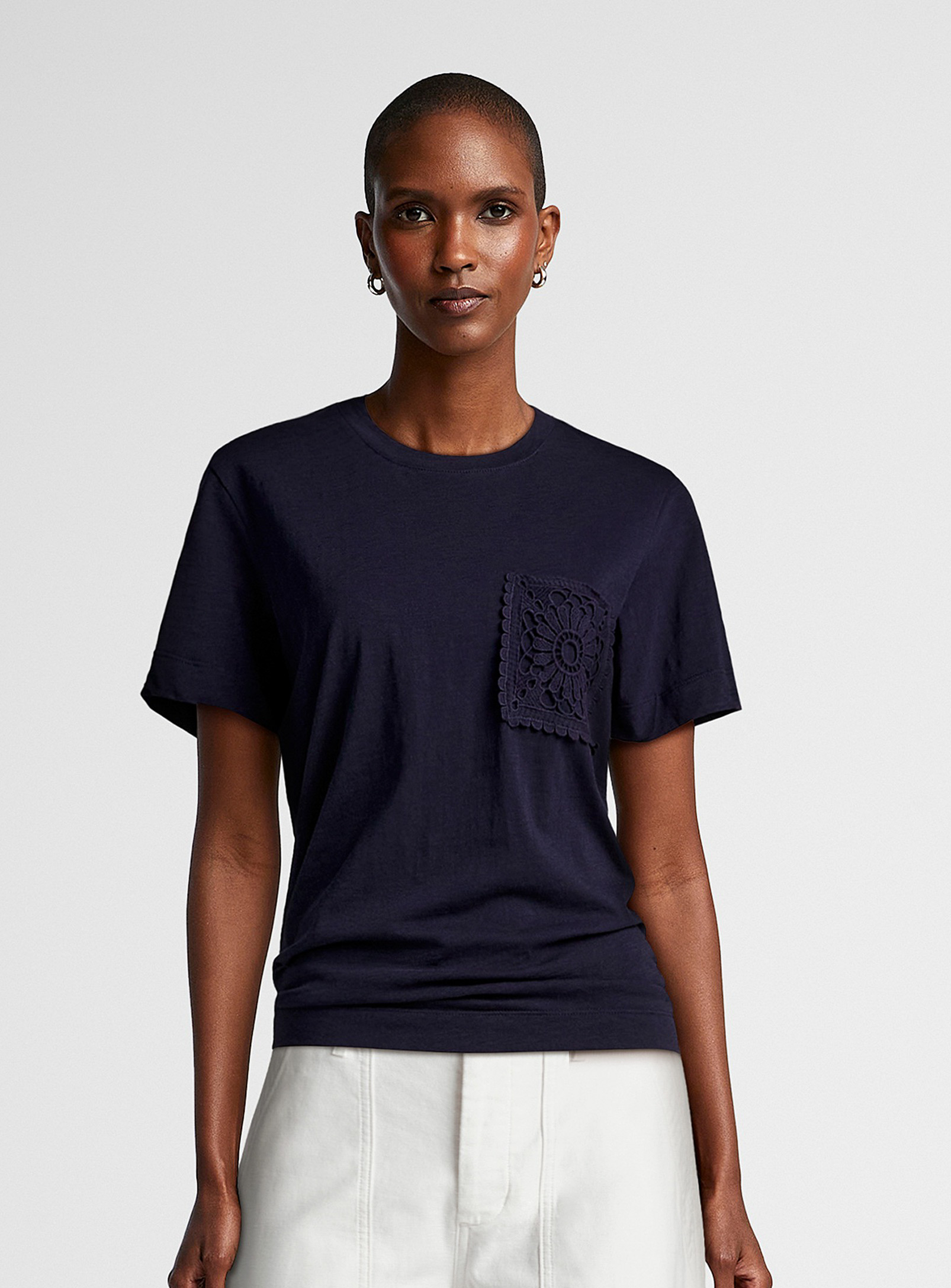 Contemporaine Crocheted Pocket T-shirt In Navy/midnight Blue