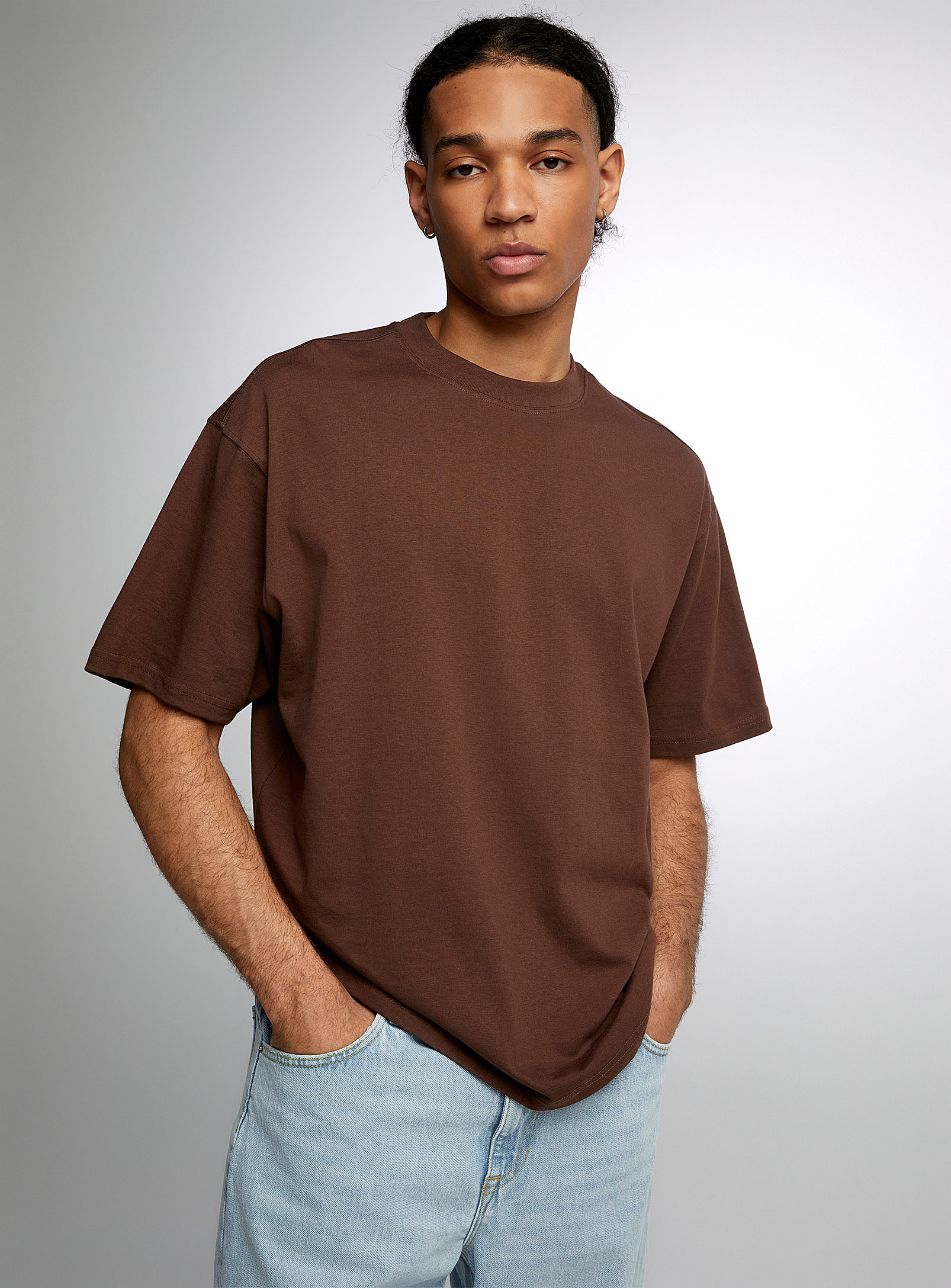 Djab Solid Crew-neck T-shirt Oversized Fit In Brown