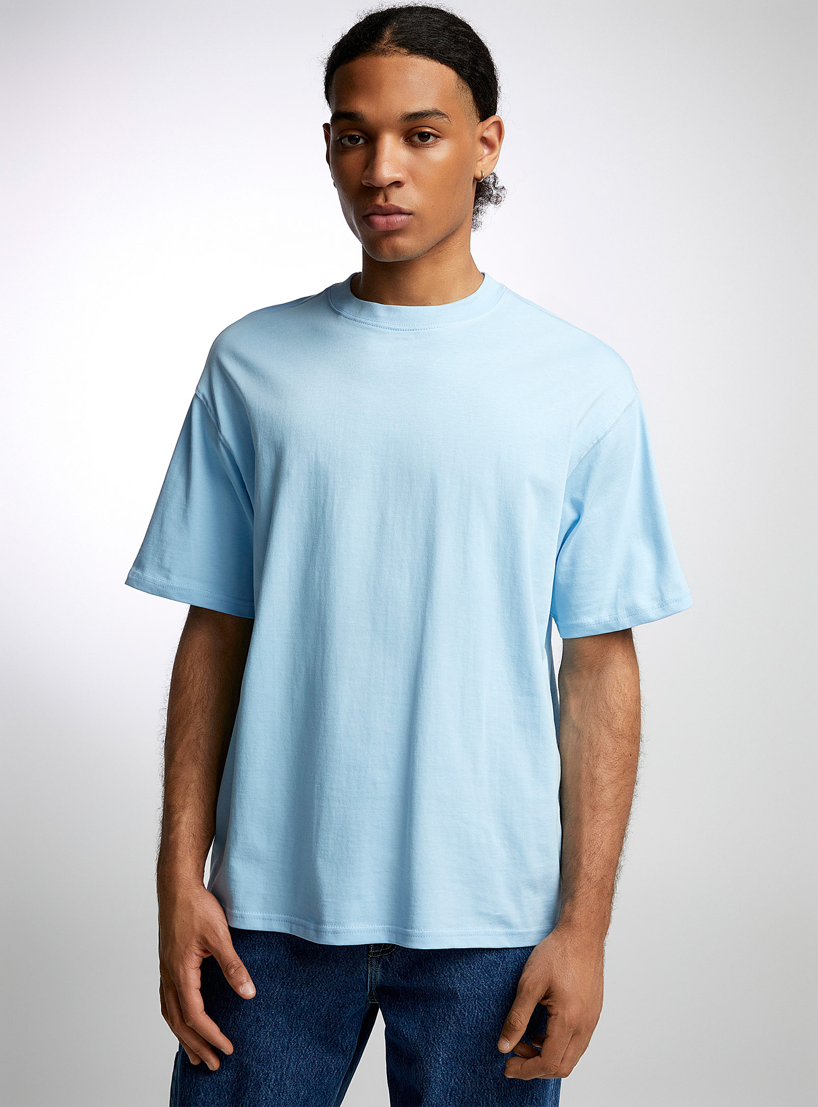 Djab Solid Crew-neck T-shirt Oversized Fit In Blue
