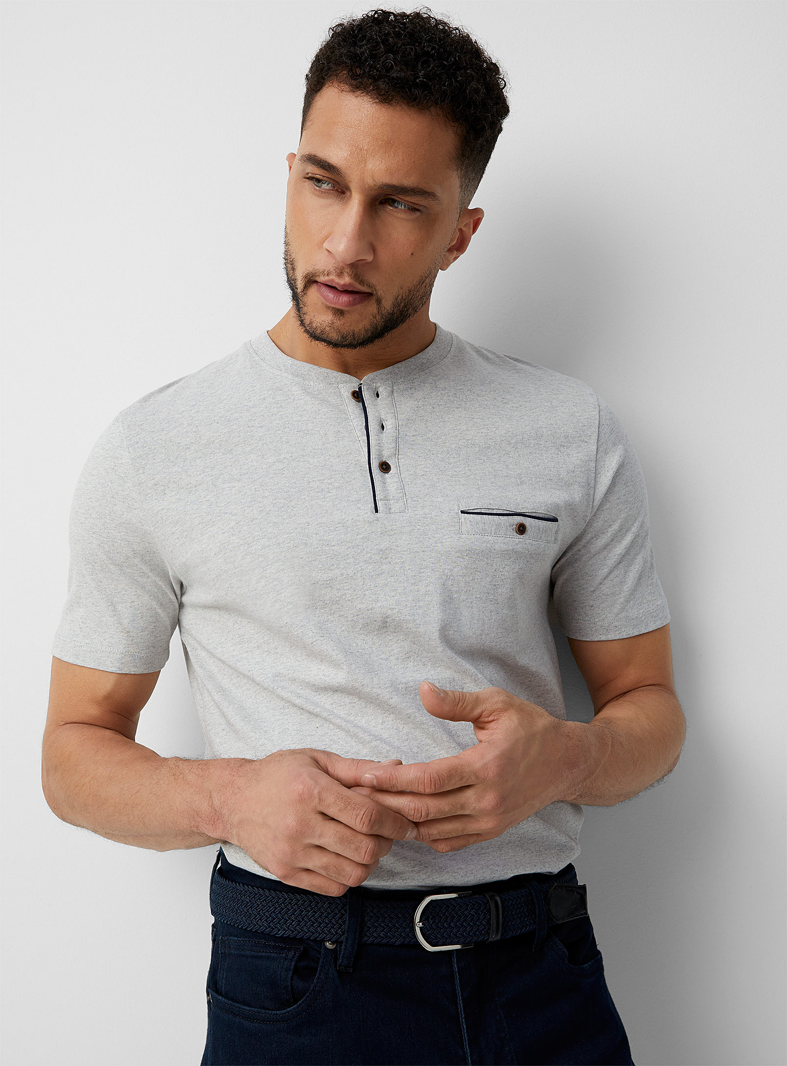 Le 31 Trimmed Henley T-shirt In Ivory/cream Beige