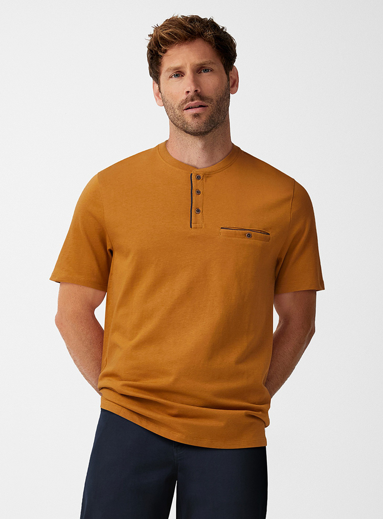 Le 31 Trimmed Henley T-shirt In Copper/rust