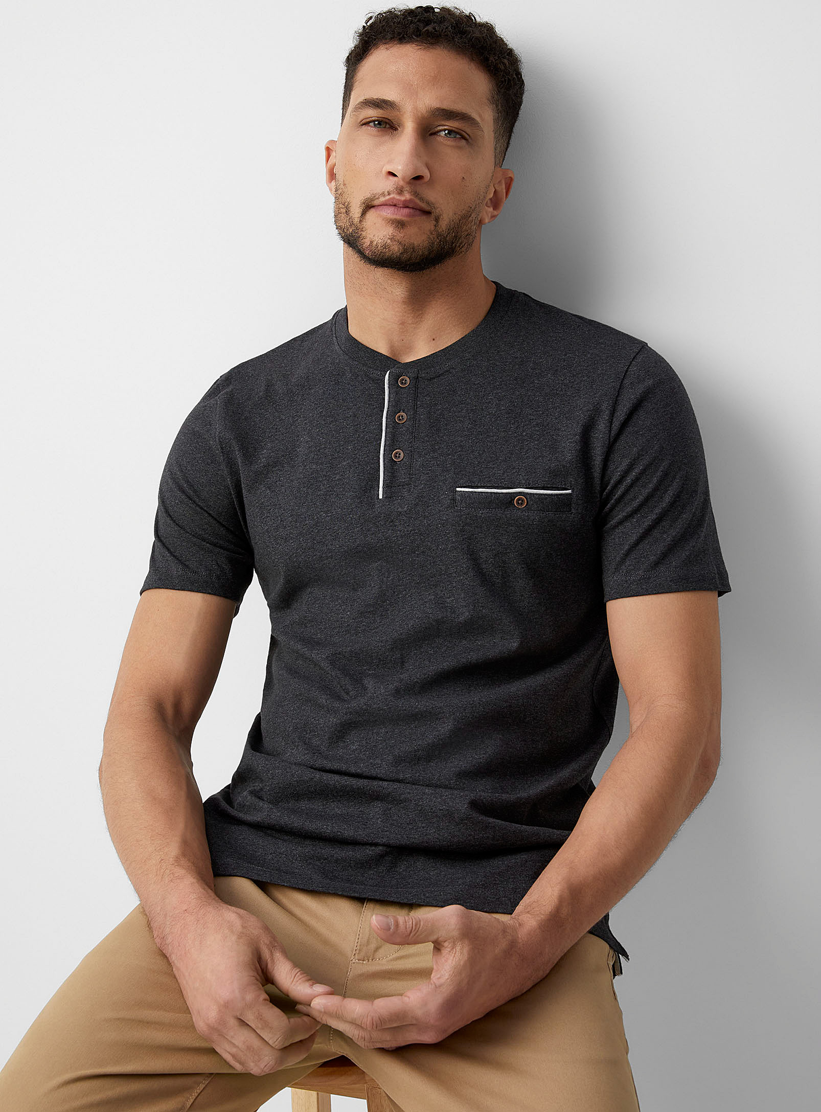 Le 31 Trimmed Henley T-shirt In Charcoal