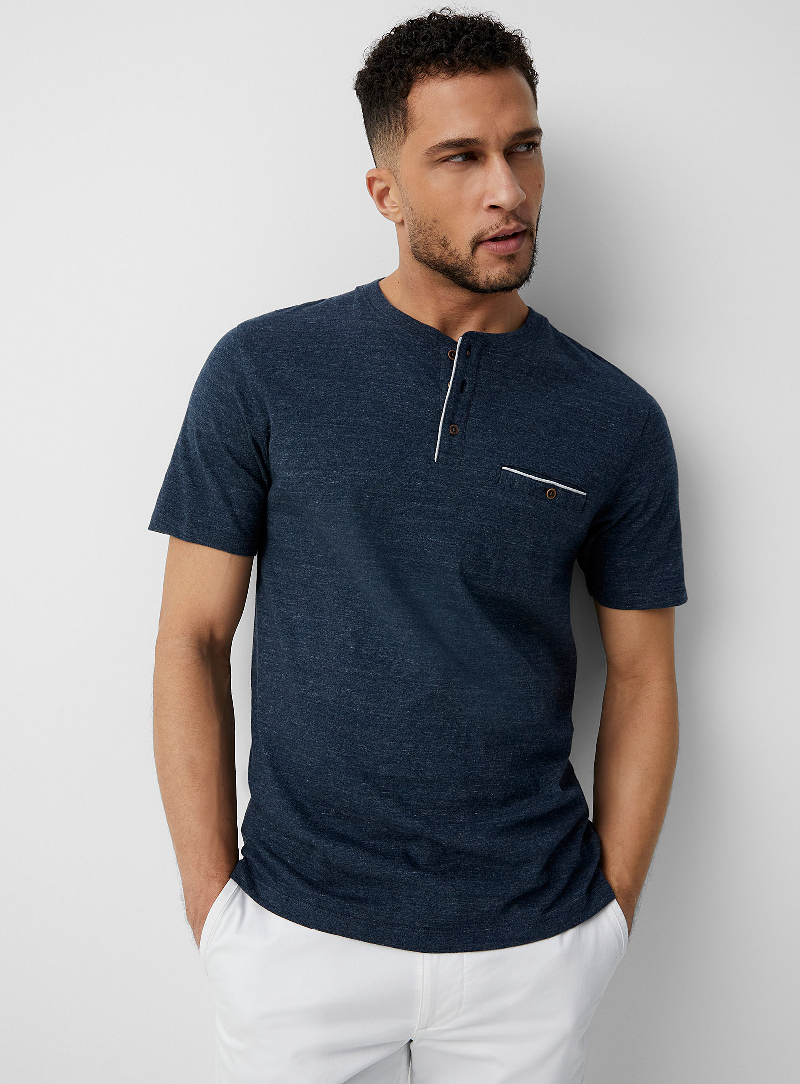 Le 31 Trimmed Henley T-shirt In Navy/midnight Blue
