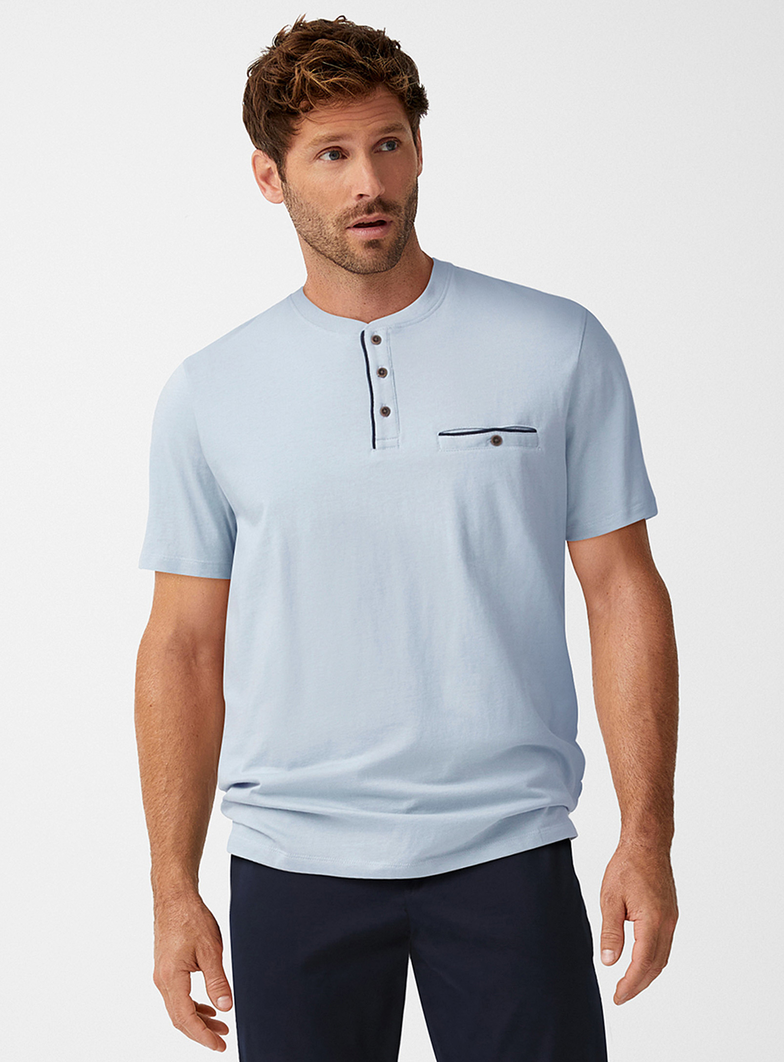 Le 31 Trimmed Henley T-shirt In Baby Blue
