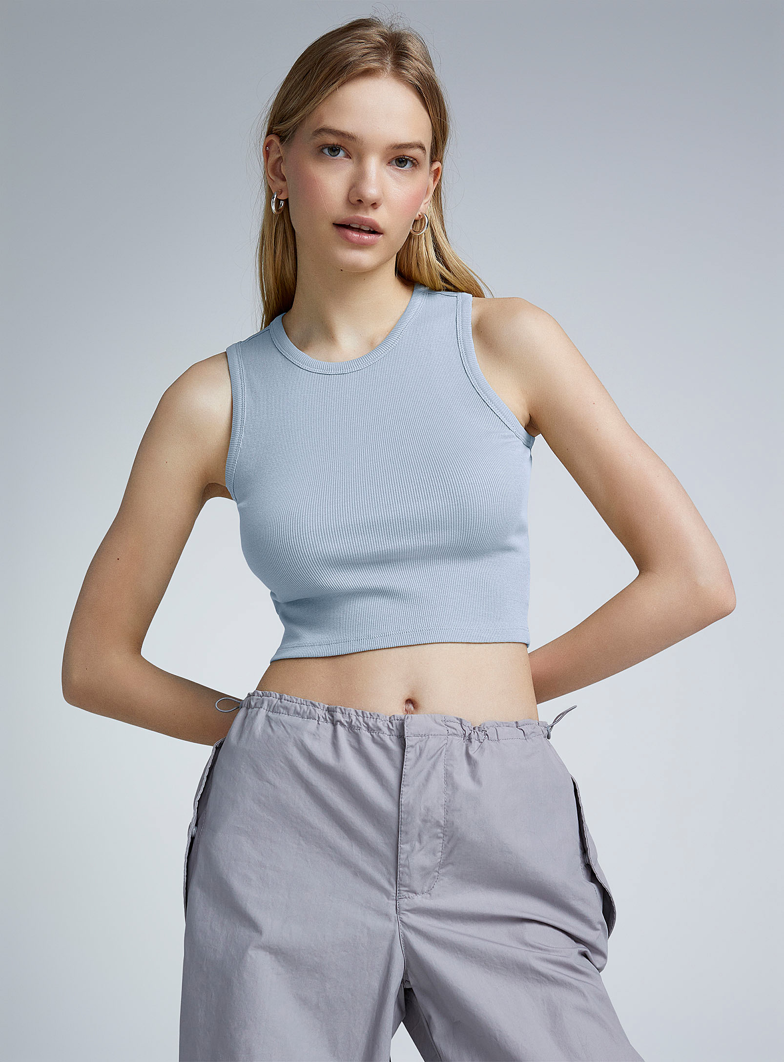 Twik Finely Ribbed Racerback Cami Super Slim Fit In Baby Blue