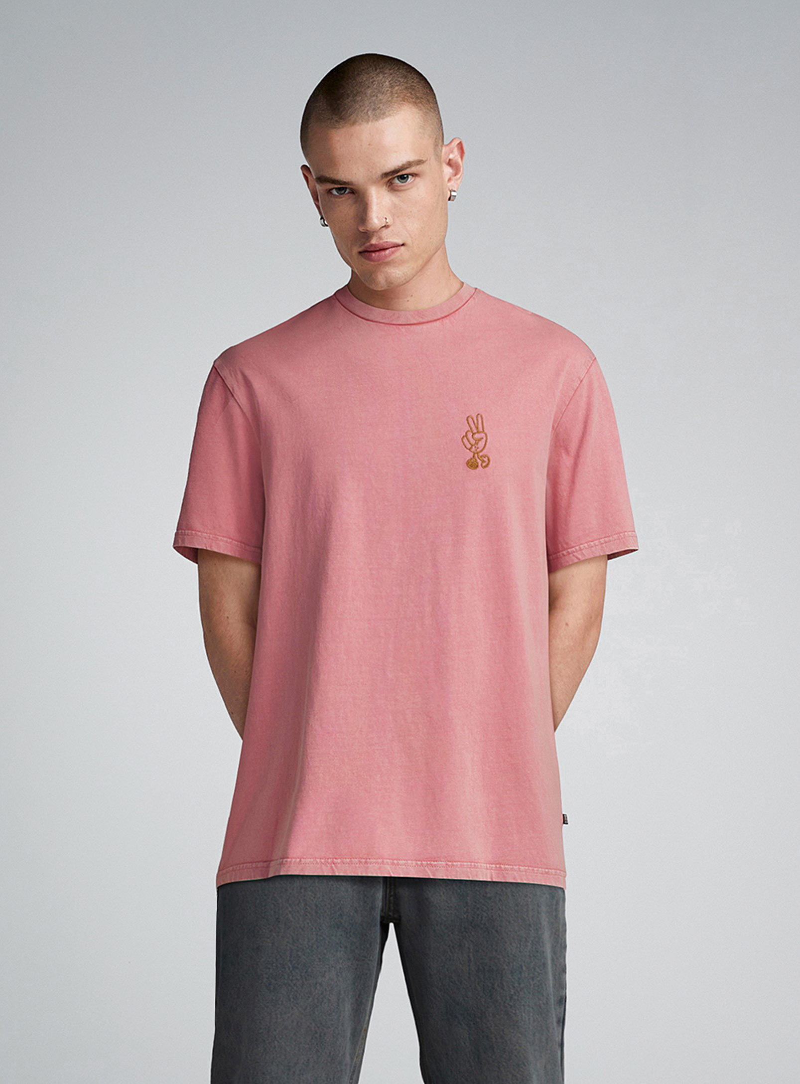 Djab Chest Embroidery Faded-look T-shirt In Pink