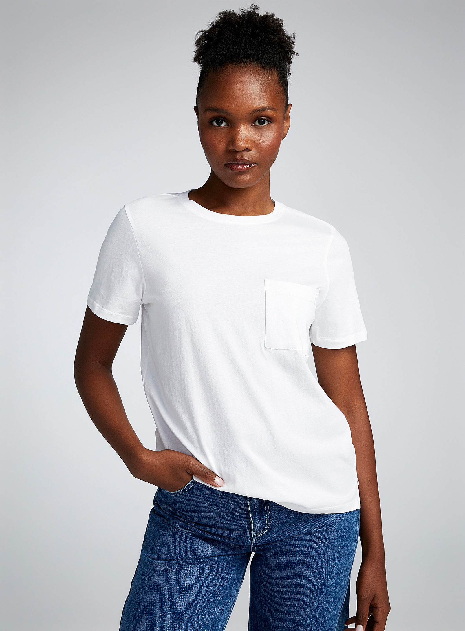 Twik Thin Jersey Pocket Crew-neck Tee Relaxed Fit In White