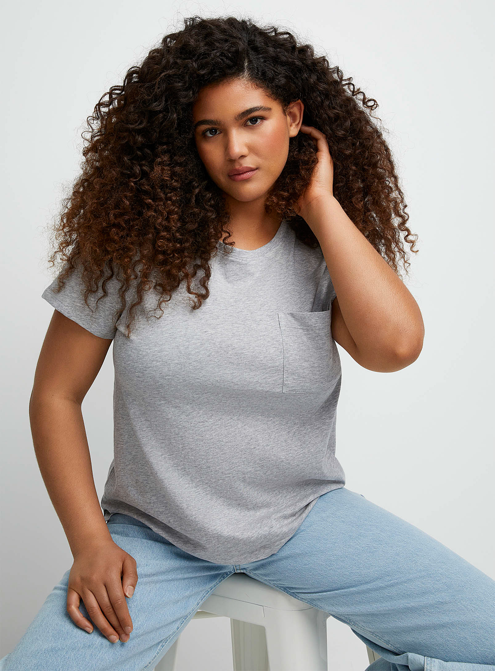Twik Thin Jersey Pocket Crew-neck Tee Relaxed Fit In Grey