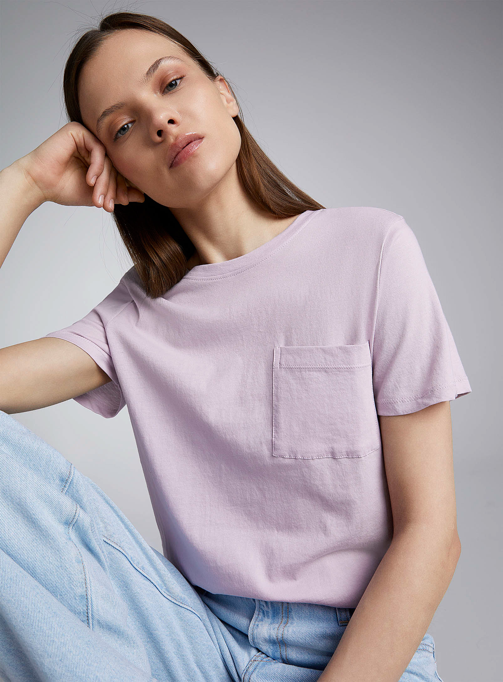 Twik Thin Jersey Pocket Crew-neck Tee Relaxed Fit In Lilacs