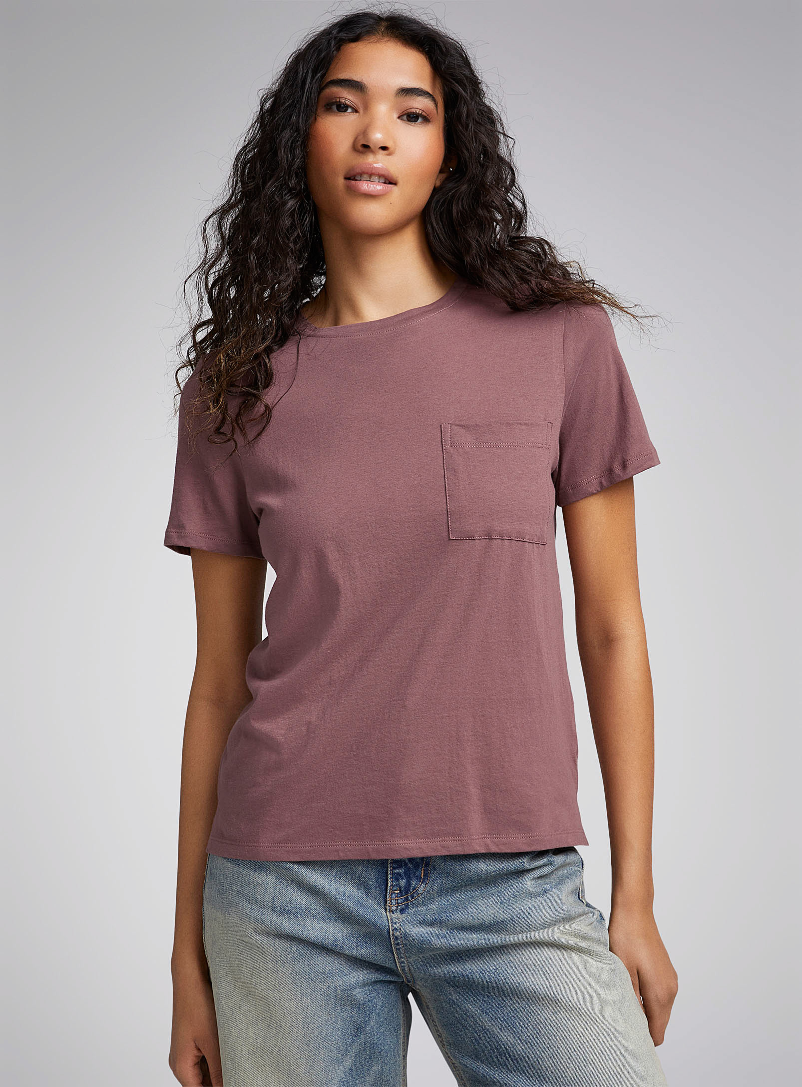 Twik Thin Jersey Pocket Crew-neck Tee Relaxed Fit In Fuchsia