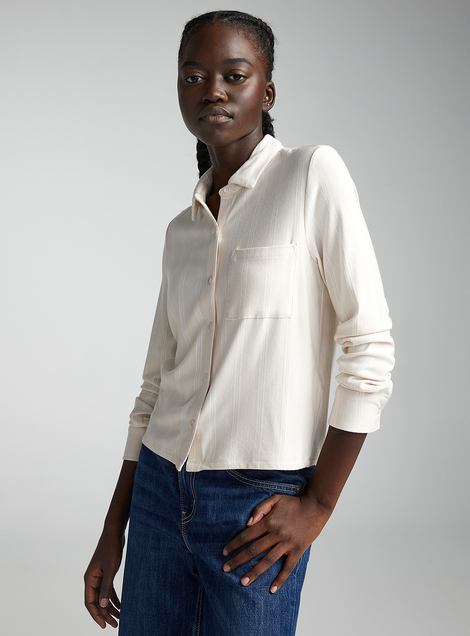 Twik Long-sleeve Supple Jersey Shirt In Cream Beige