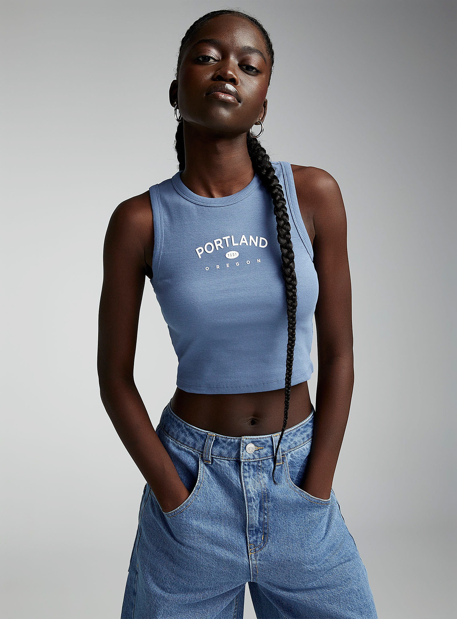 Twik Embroidery Mini-ribbing Cami Super Slim Fit In Slate Blue