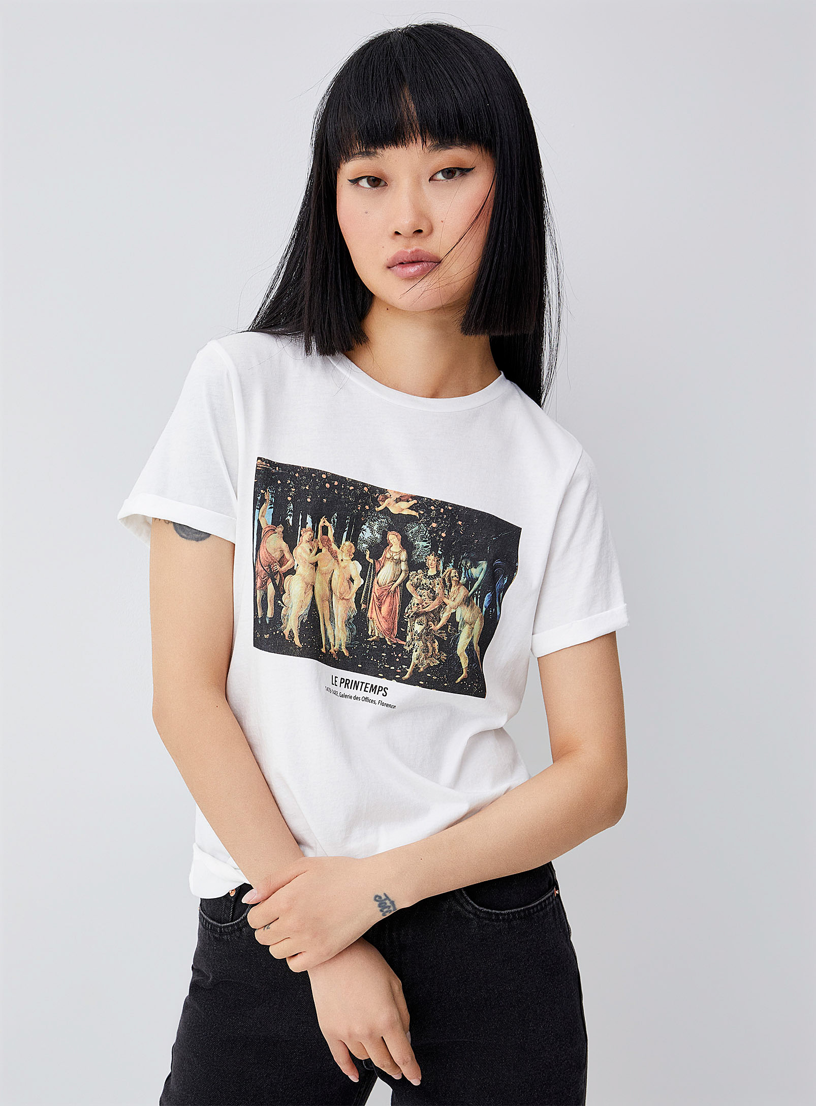 Twik Printed Thin Jersey Rolled Sleeves Tee Relaxed Fit In White