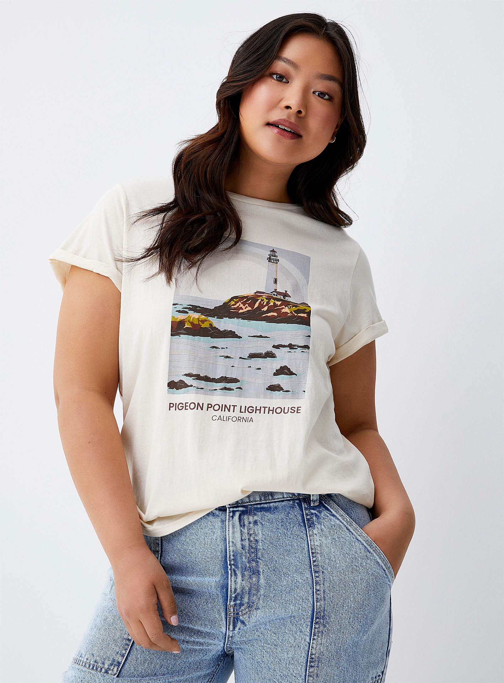 Twik Printed Thin Jersey Rolled Sleeves Tee Relaxed Fit In Sand