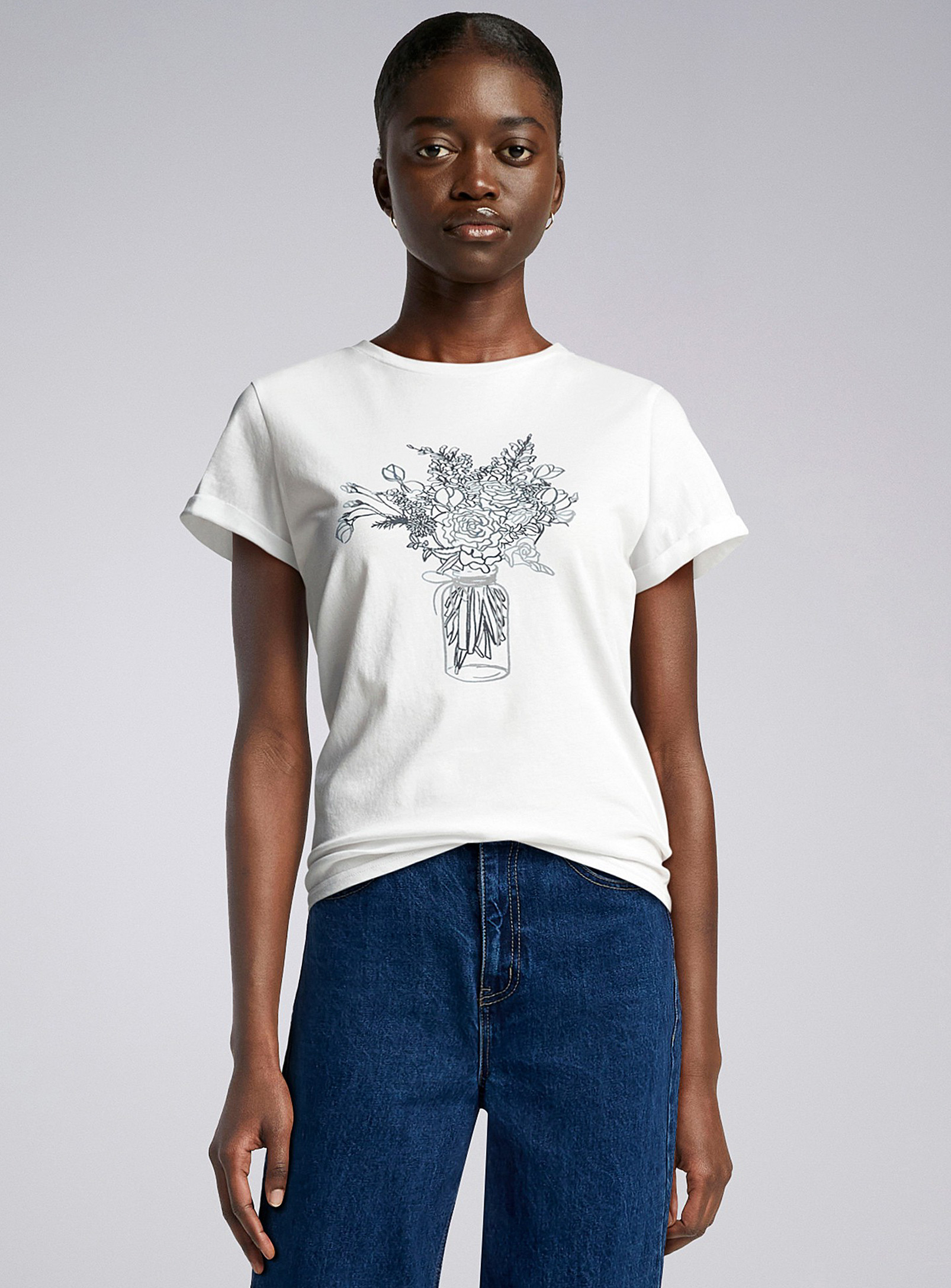 Twik Printed Thin Jersey Rolled Sleeves Tee Relaxed Fit In Pearly