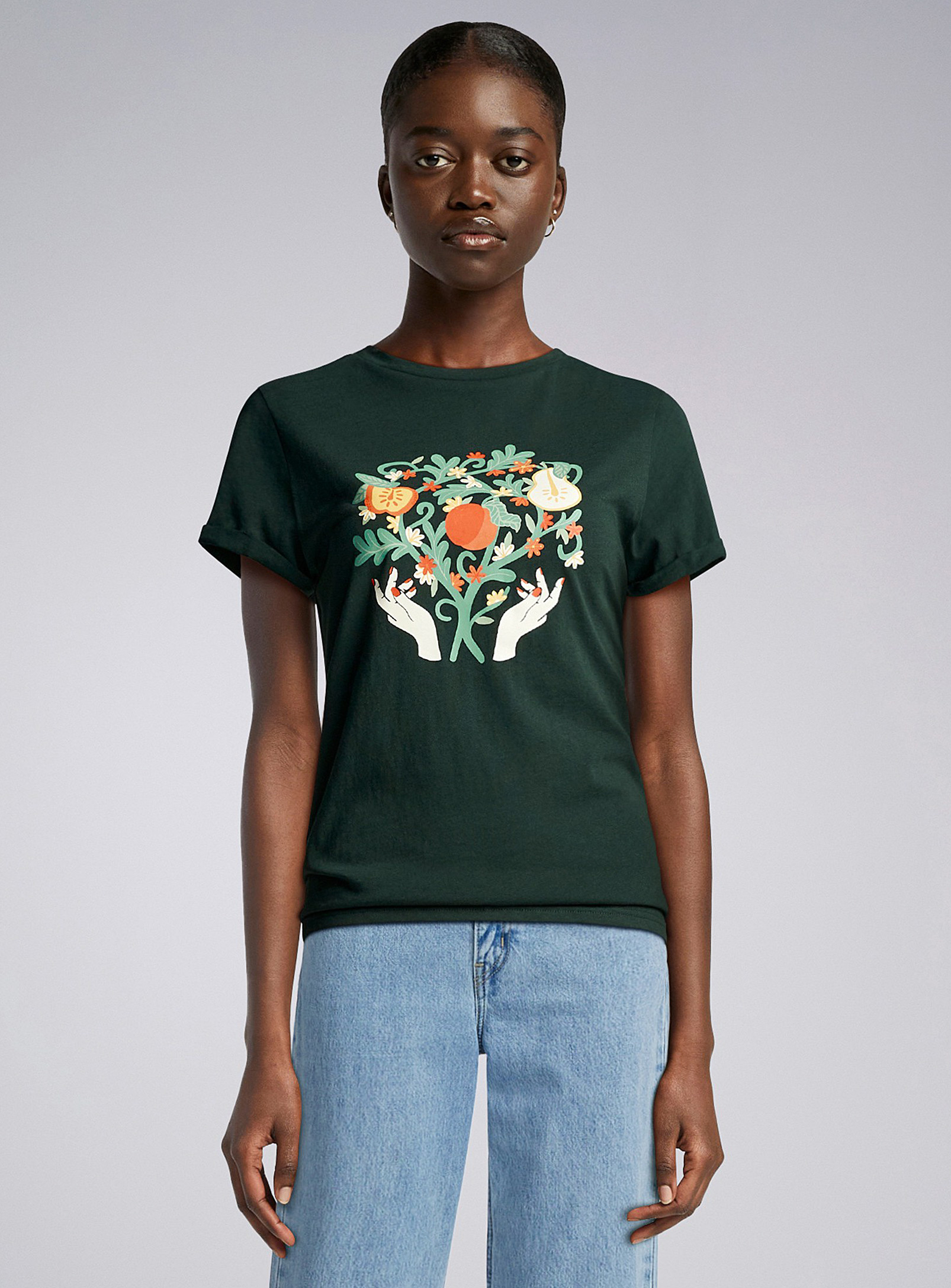 Twik Printed Thin Jersey Rolled Sleeves Tee Relaxed Fit In Emerald/kelly Green