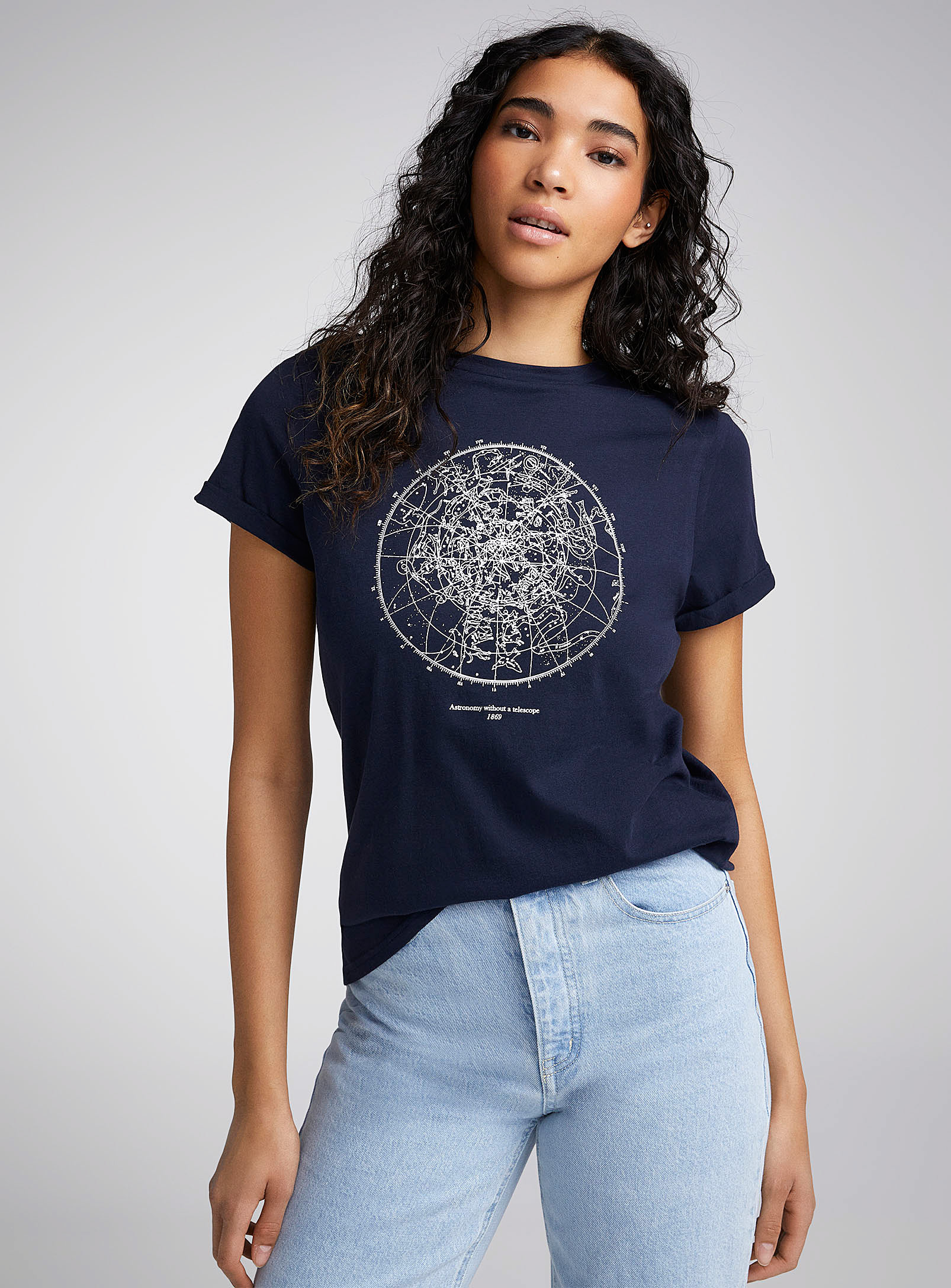 Twik Printed Thin Jersey Rolled Sleeves Tee Relaxed Fit In Blue