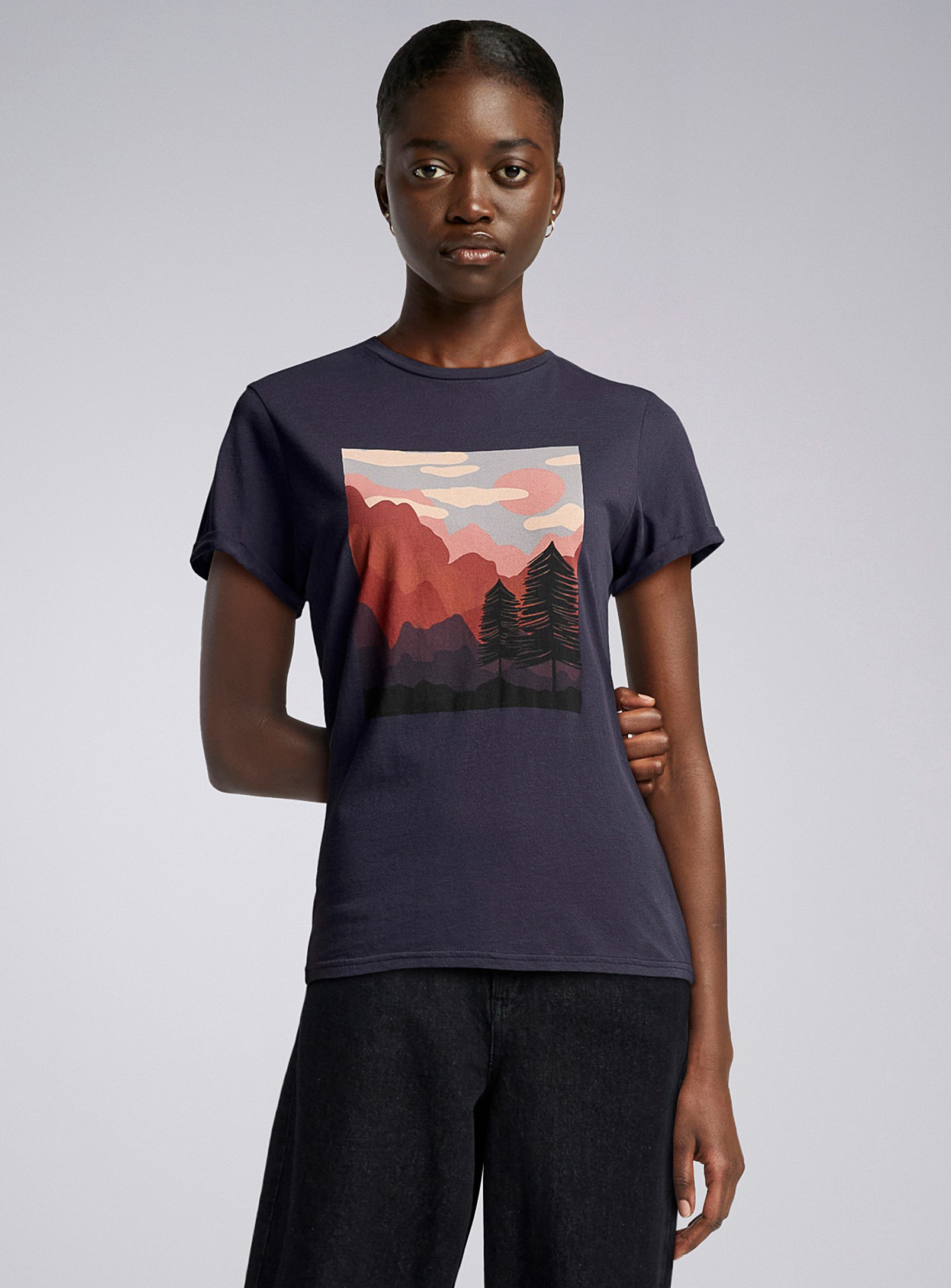 Twik Printed Thin Jersey Rolled Sleeves Tee Relaxed Fit In Indigo/dark Blue