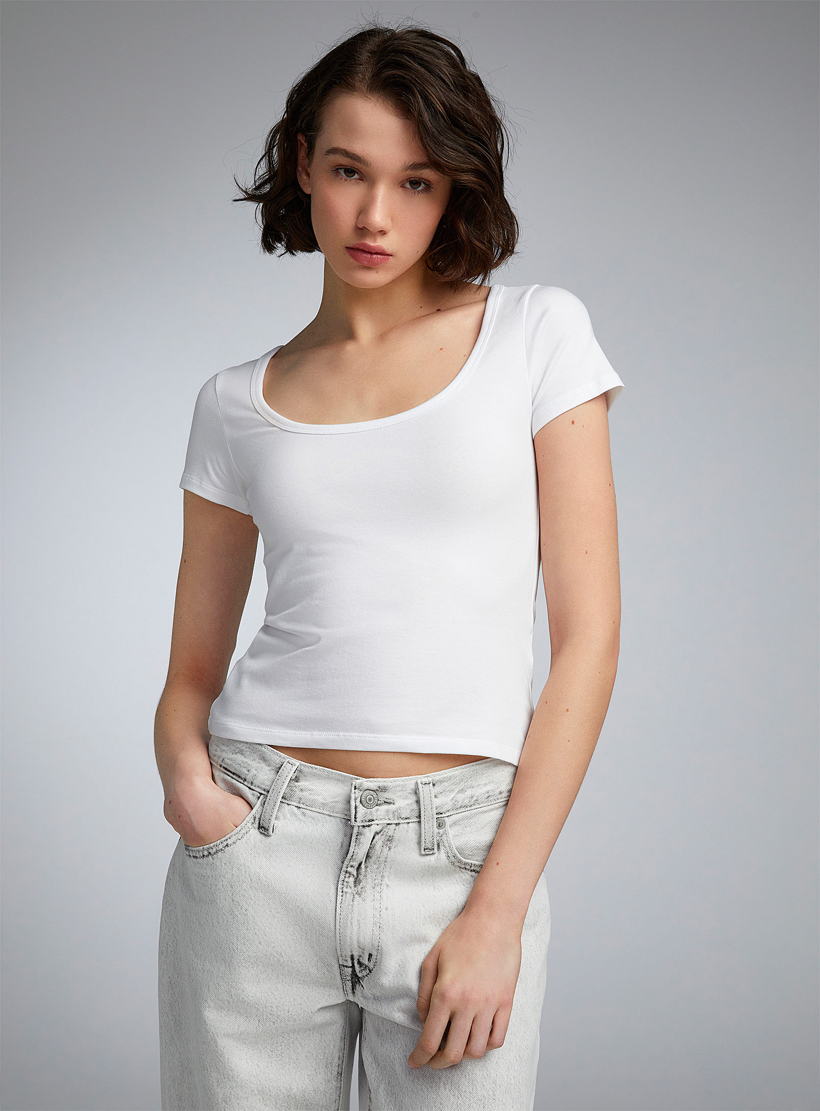 Twik Fitted Scoop-neck Tee In White