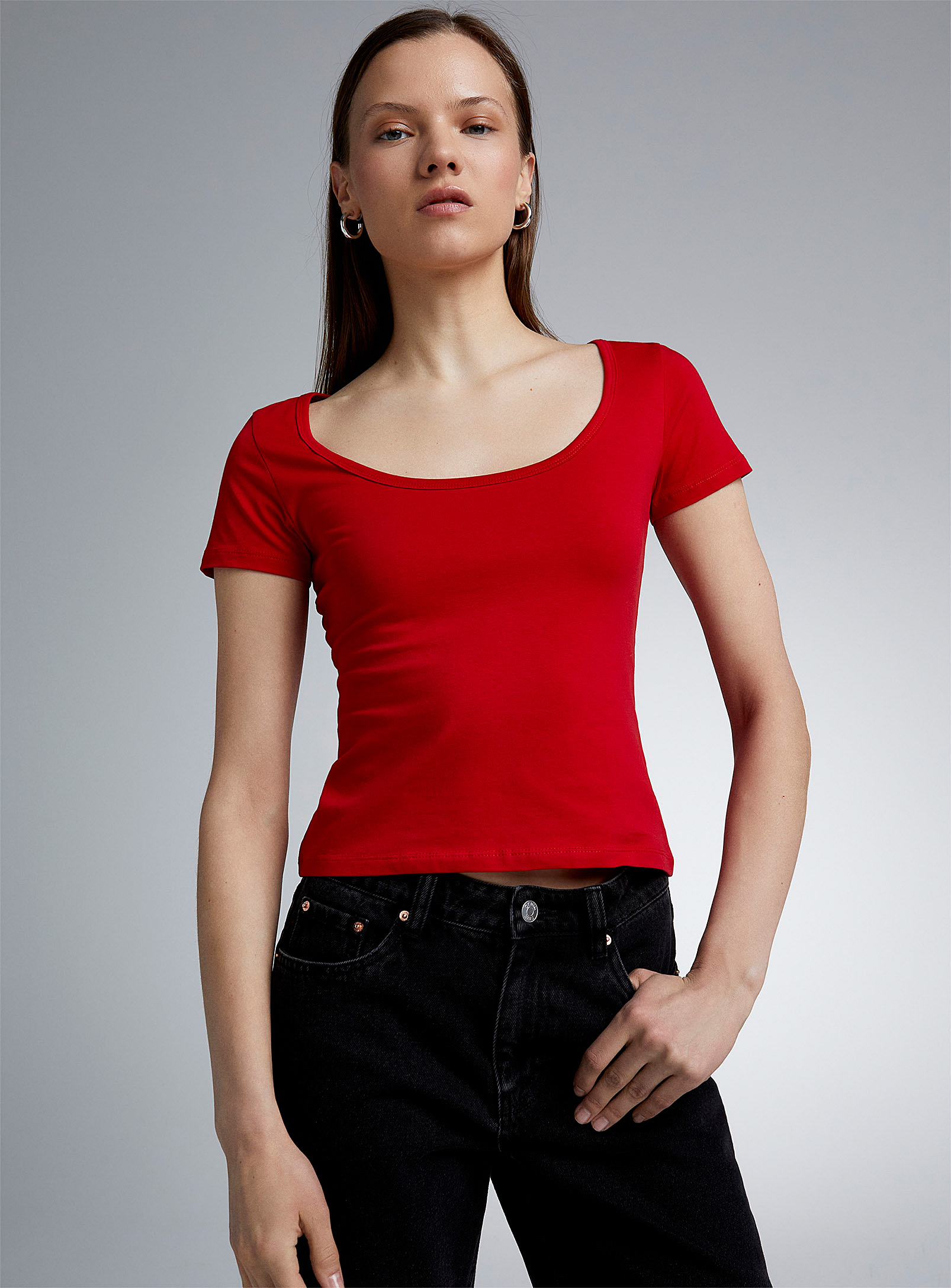 Twik Fitted Scoop-neck Tee In Red