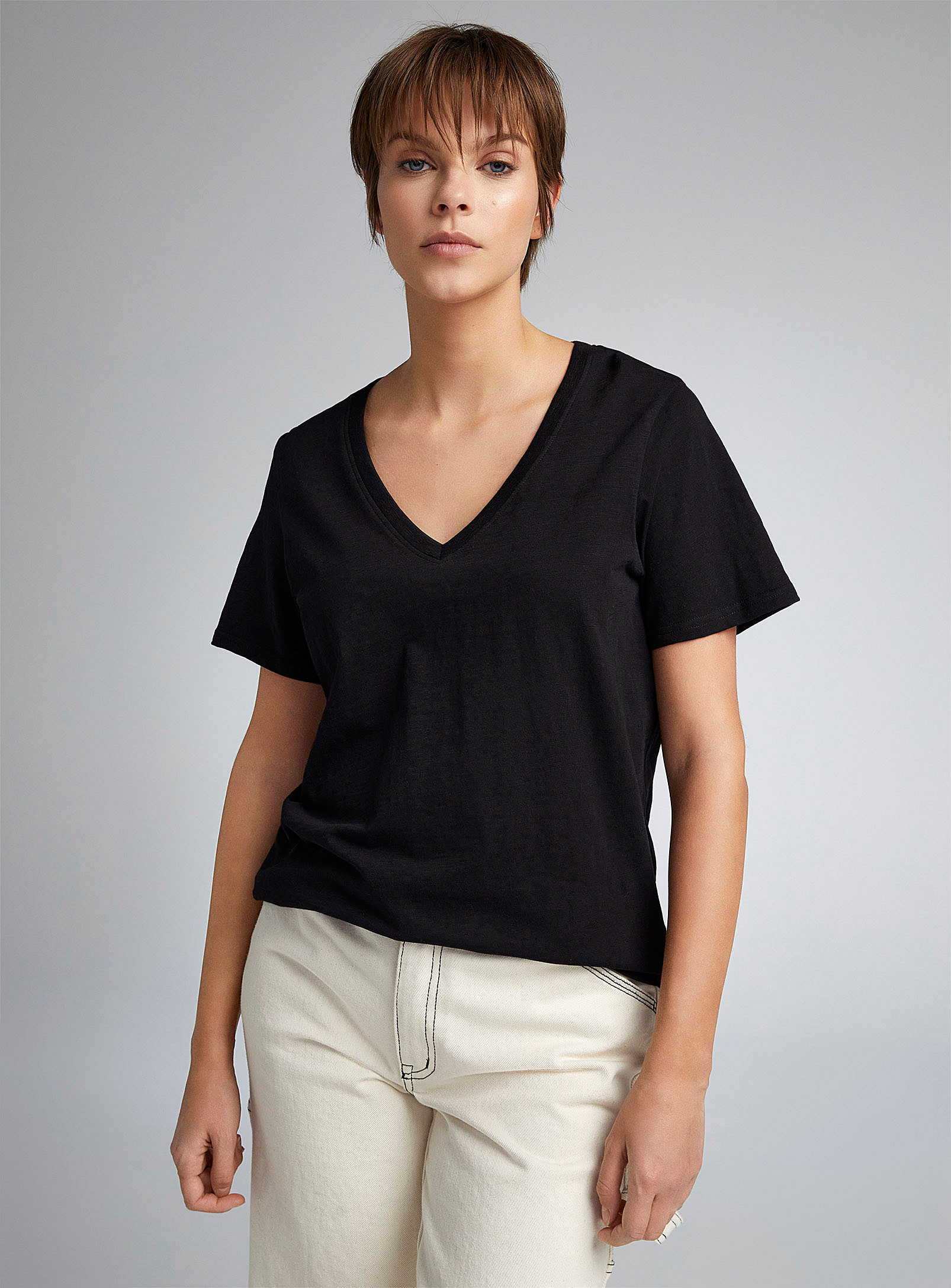 Twik Straight-fit V-neck Tee In Black