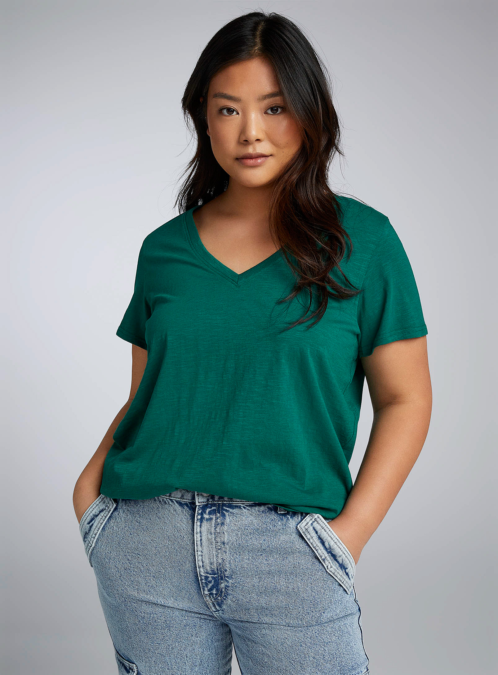 Twik Straight-fit V-neck Tee In Green