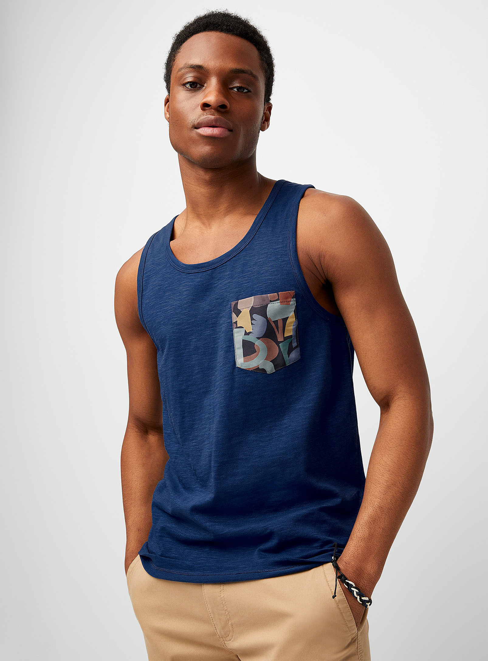 Le 31 Printed Pocket Tank In Navy/midnight Blue