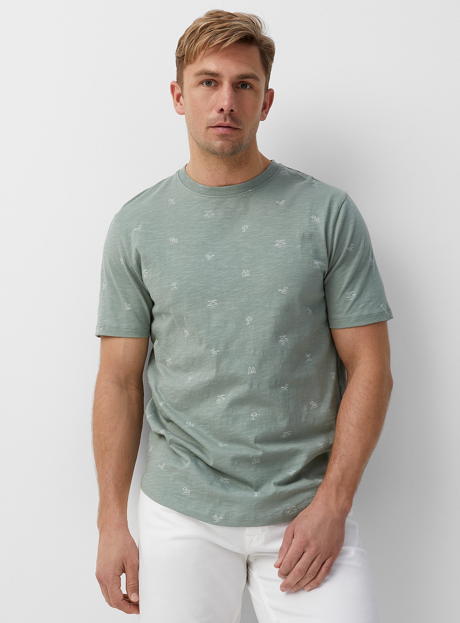 Le 31 Patterned Irregular-textured Jersey T-shirt In Mossy Green