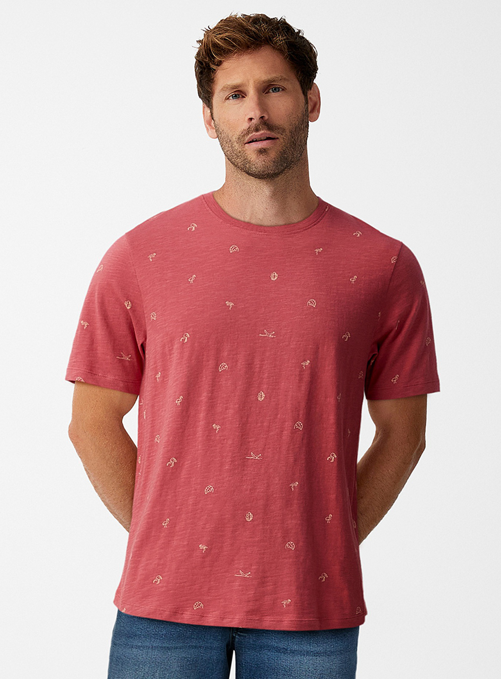 Le 31 Patterned Irregular-textured Jersey T-shirt In Red