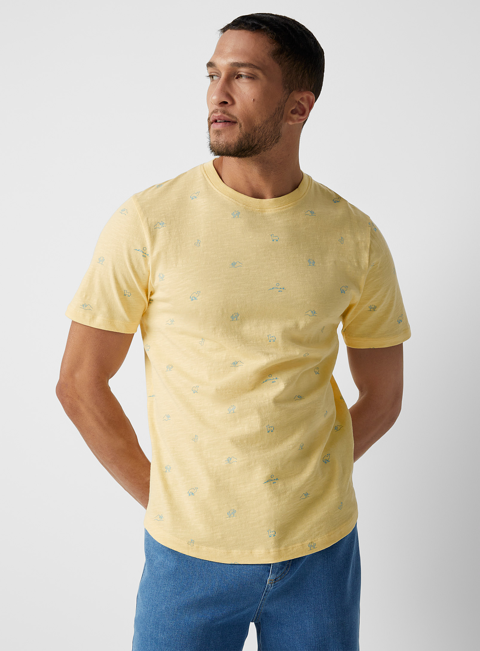 Le 31 Patterned Irregular-textured Jersey T-shirt In Corn/vanilla Yellow