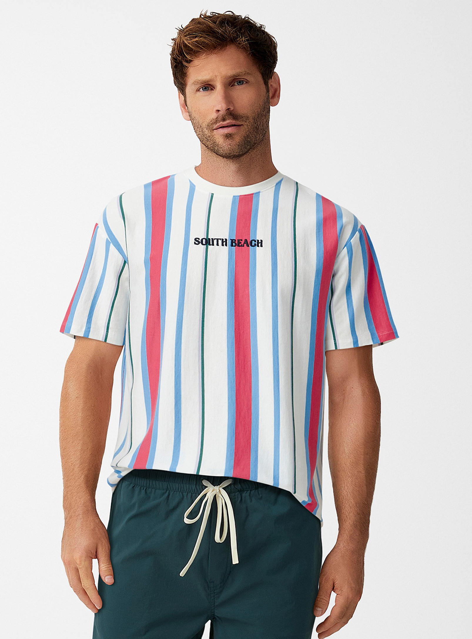 Le 31 Big City Striped T-shirt Comfort Fit In Off White
