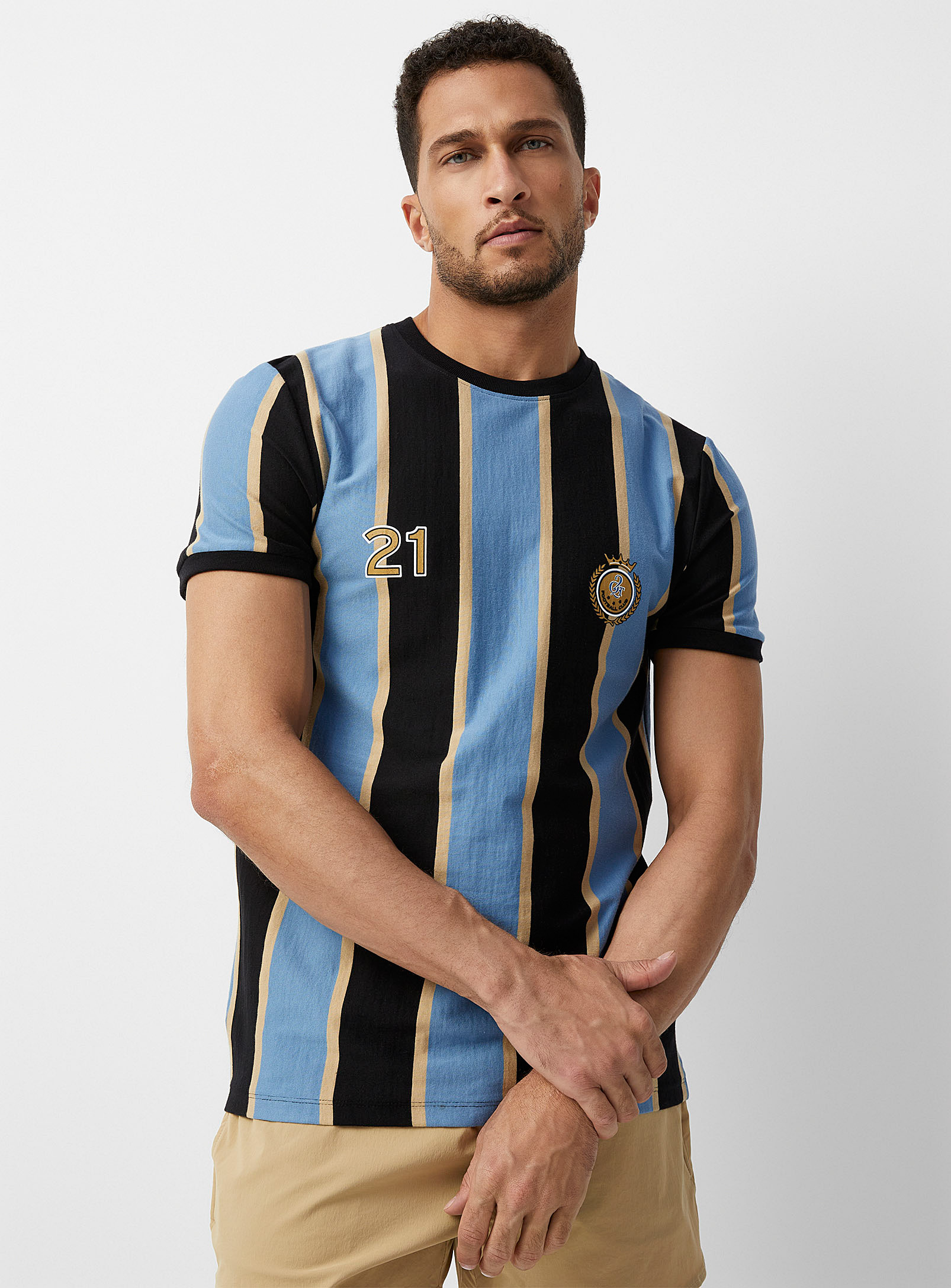 Le 31 Sporty Striped Logo T-shirt In Baby Blue
