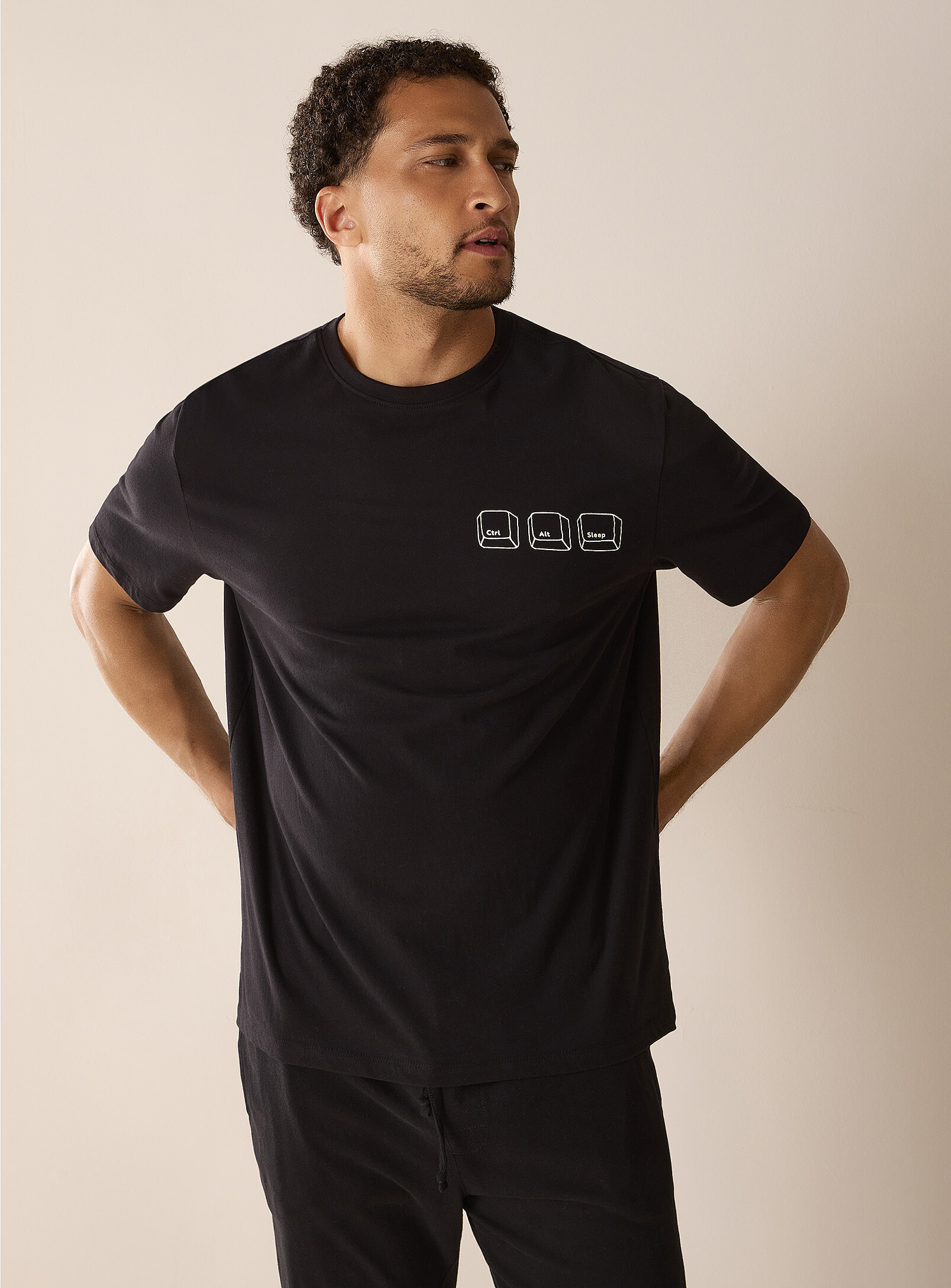 Le 31 - Chest print lounge T-shirt (Men, Black, MEDIUM)