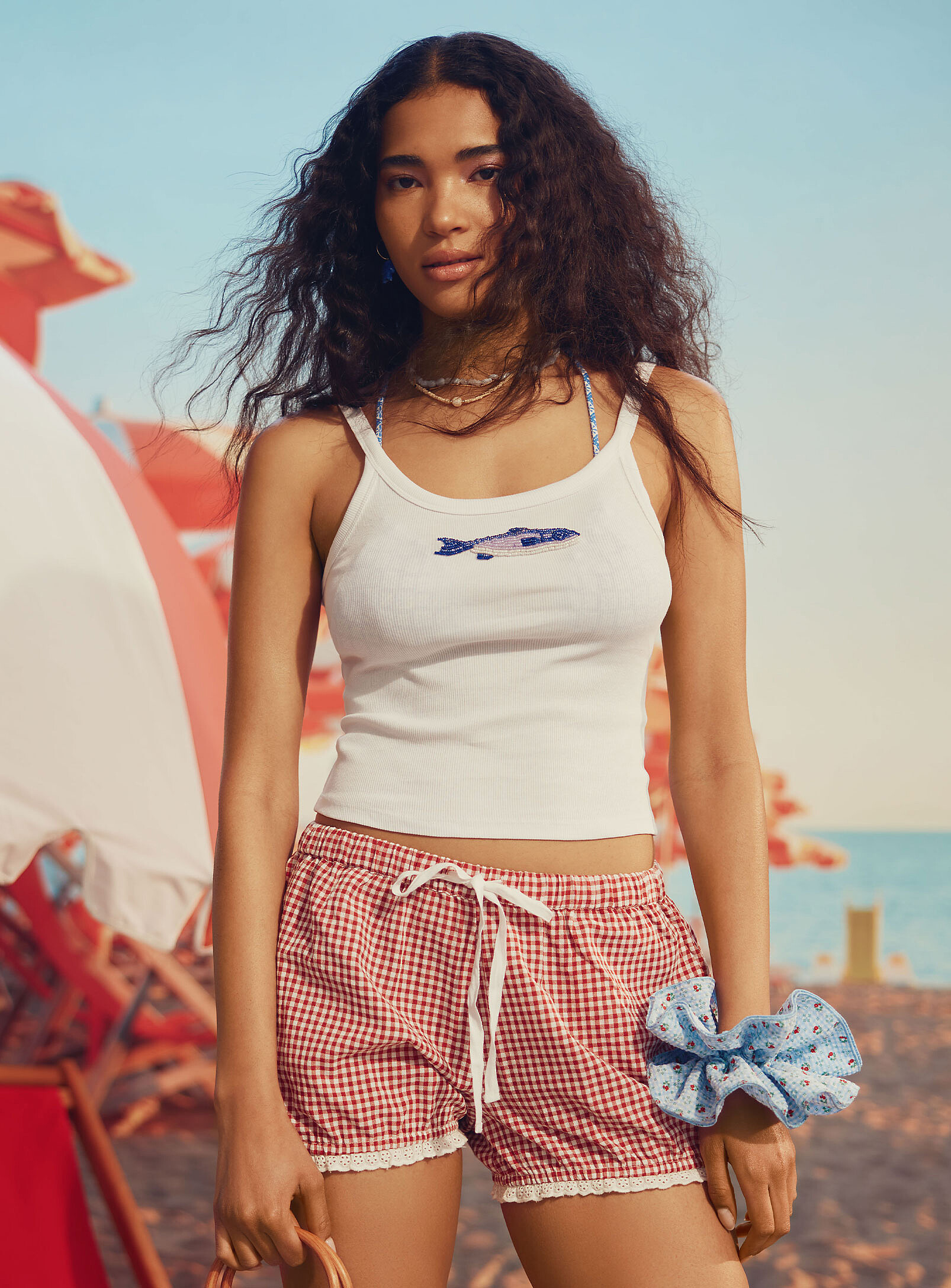 Twik Beaded Pattern Cropped Cami In Patterned White