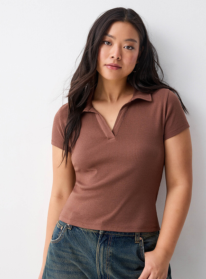 Fine Ribbing Johnny Collar T-Shirt