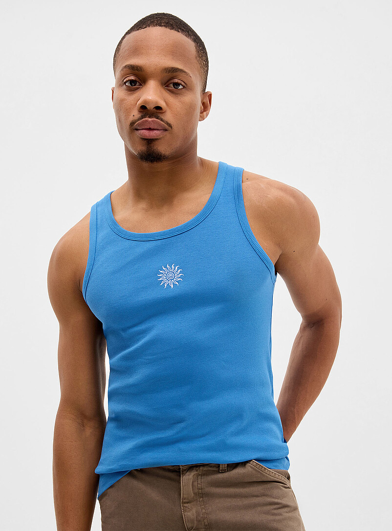 Exotic embroidery ribbed tank Standard fit product image (primary)